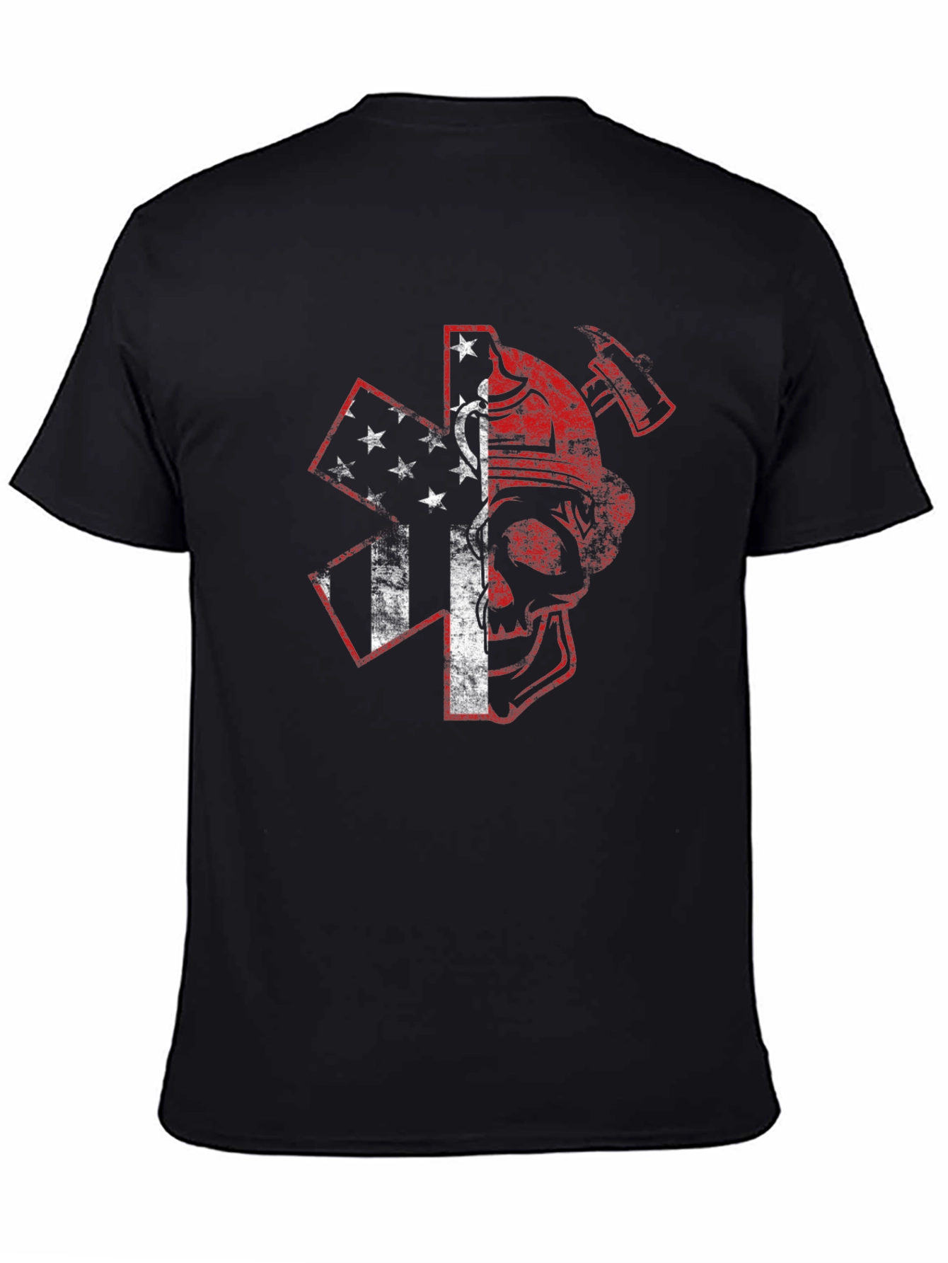 Black American Firefighter Skull Graphic T-Shirt view 4