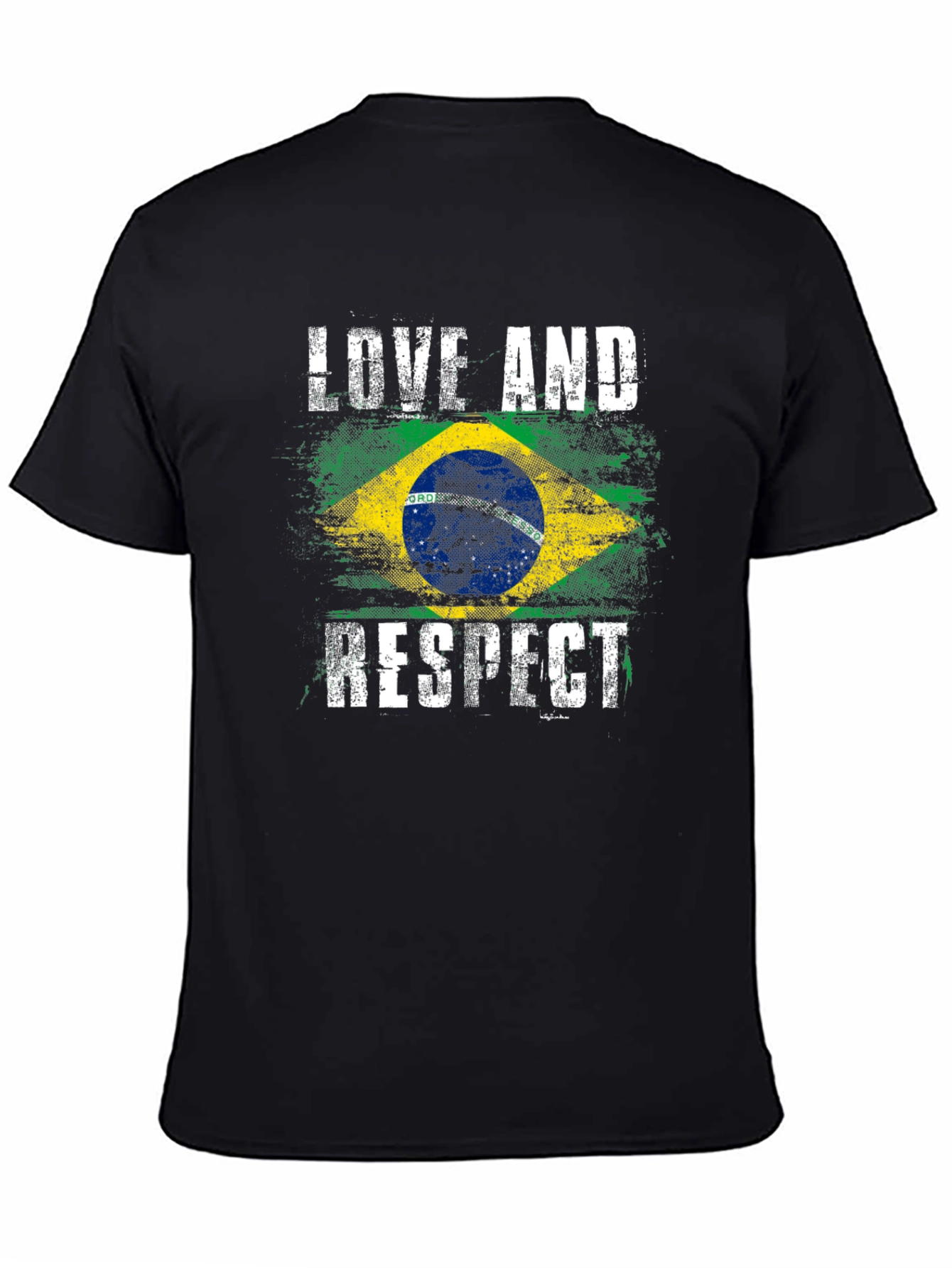 Black Brazil Flag Love and Respect T-Shirt view 4