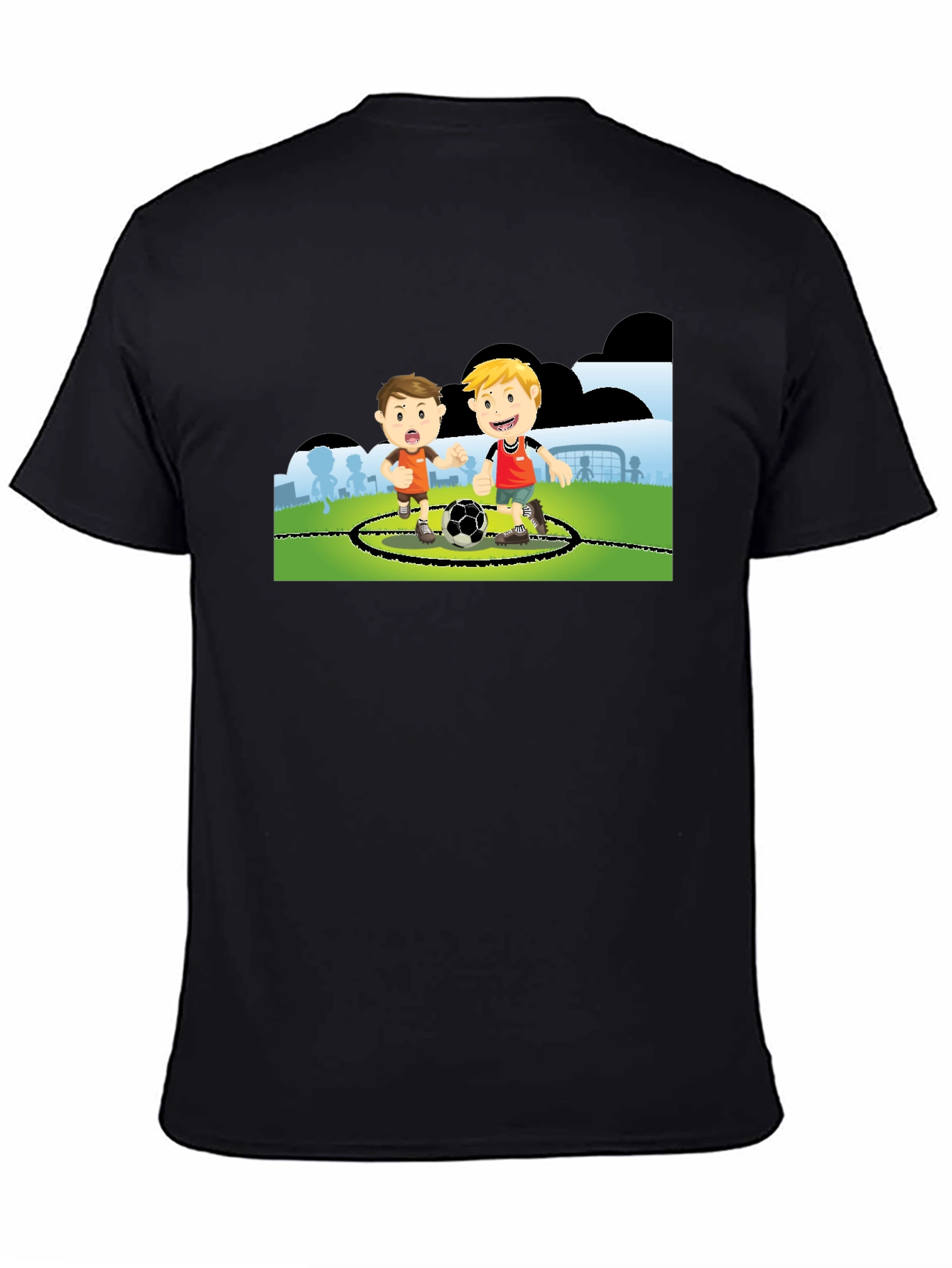 Black Boys Soccer Cartoon Black T-Shirt view 4