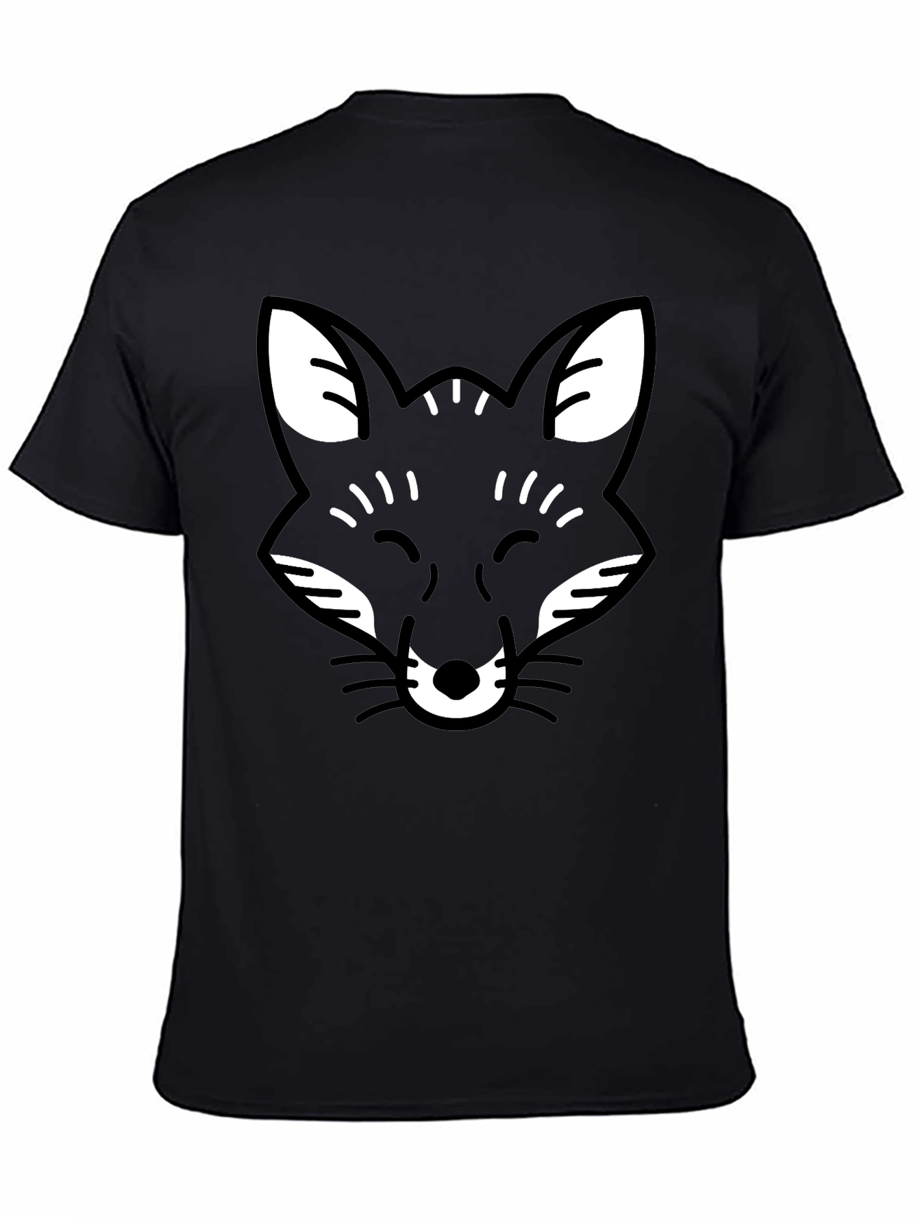 Black Black Fox Face Graphic Tee - Casual Crew Neck T-Shirt view 4