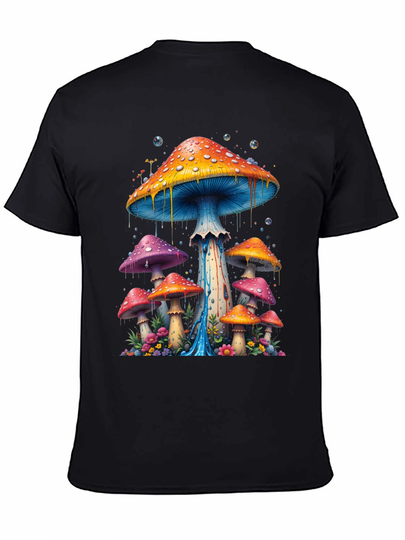 Black Psychedelic Mushroom Graphic Tee - Black Cotton Blend view 4