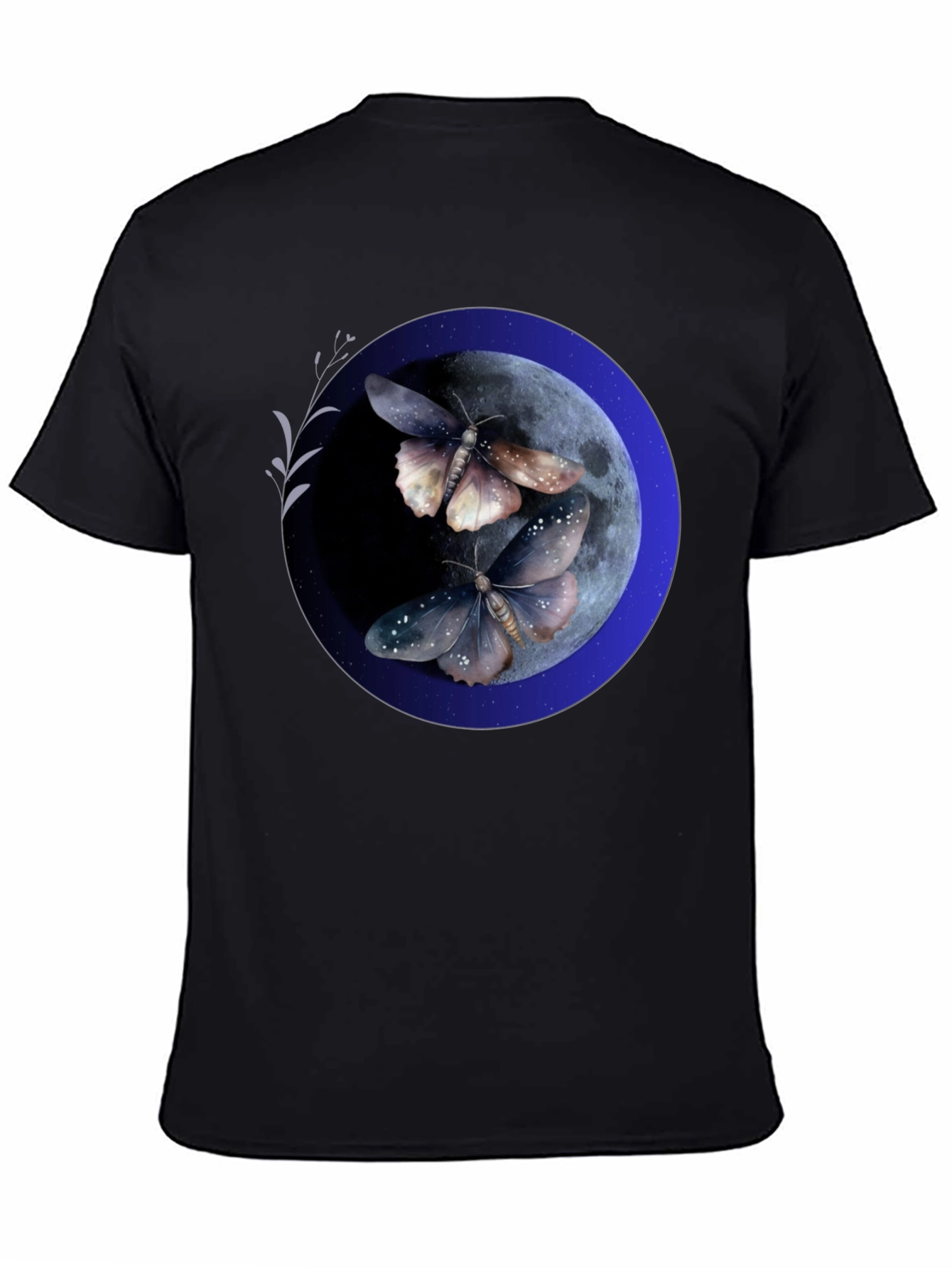 Black Moonlit Moth Graphic Tee - Black Cotton Blend view 4