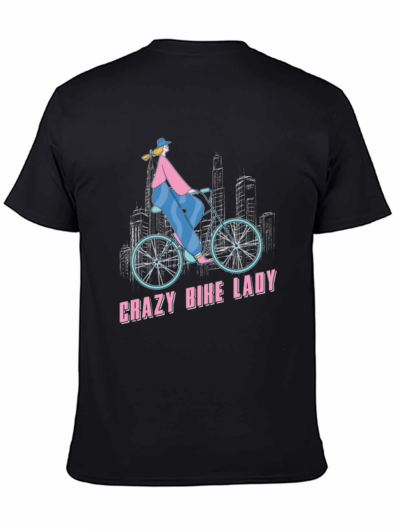 Black Crazy Bike Lady Graphic Tee - Black Cotton T-Shirt view 4