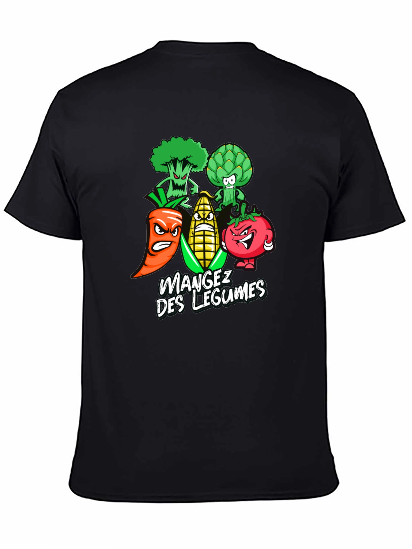 Black Eat Your Vegetables T-Shirt - Funny Cartoon Veggies Tee view 4