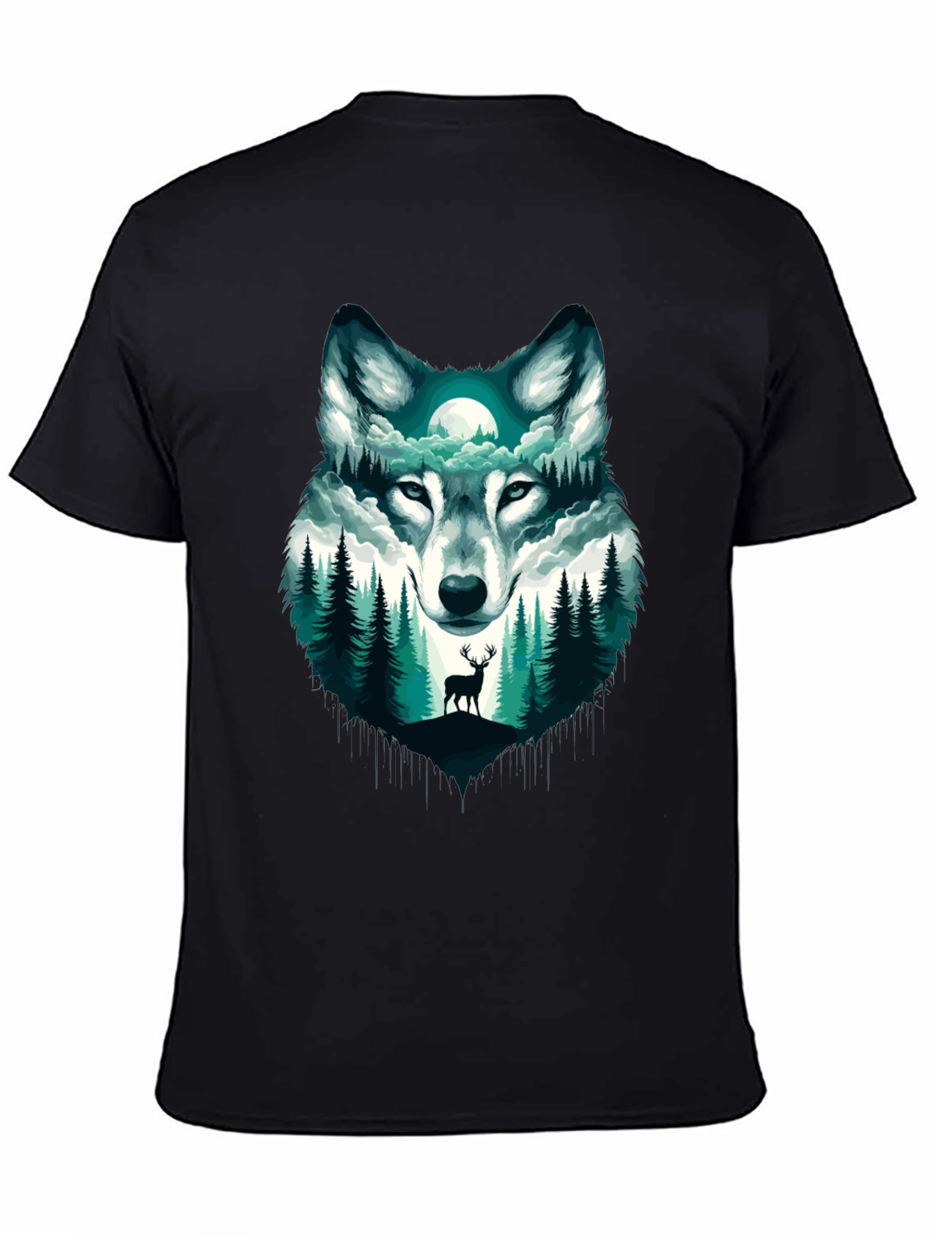Black Wolf & Forest Graphic Tee - Nature Inspired Design view 4