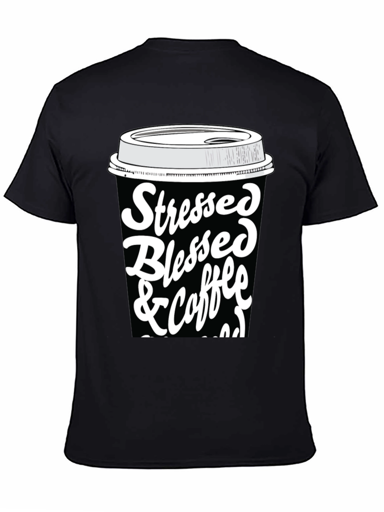 Black Stressed Blessed & Coffee Obsessed T-Shirt view 4