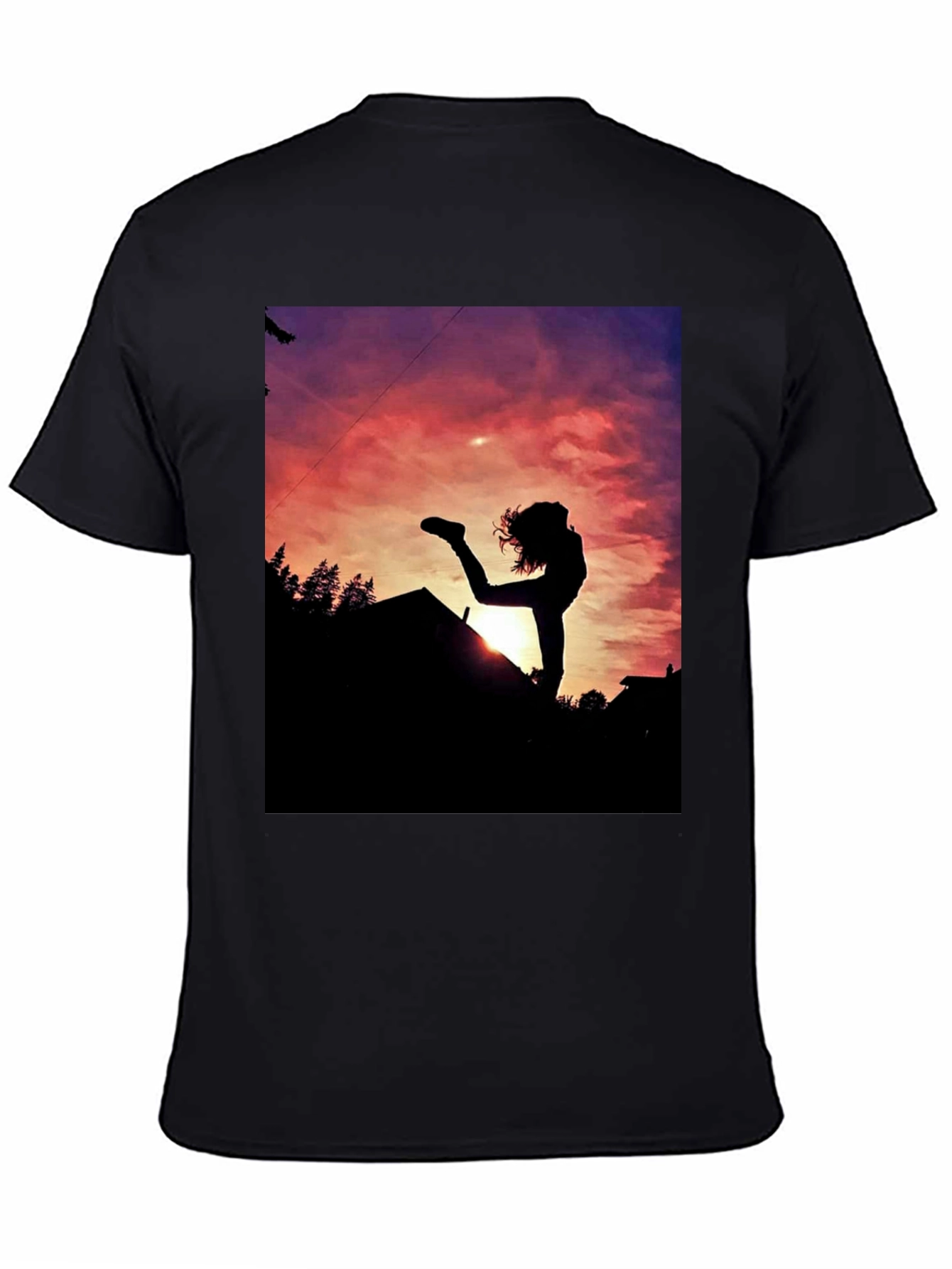 Black Silhouette Sunset Graphic Tee - Black Cotton Blend view 4