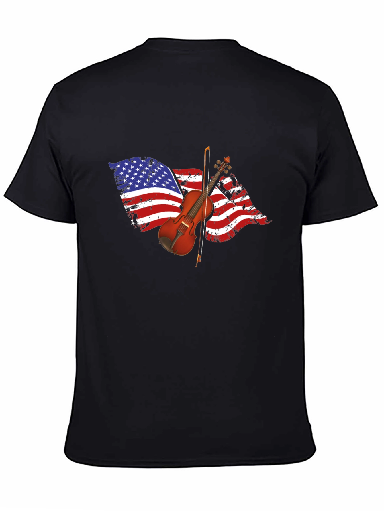 Black American Flag Violin Graphic T-Shirt view 4