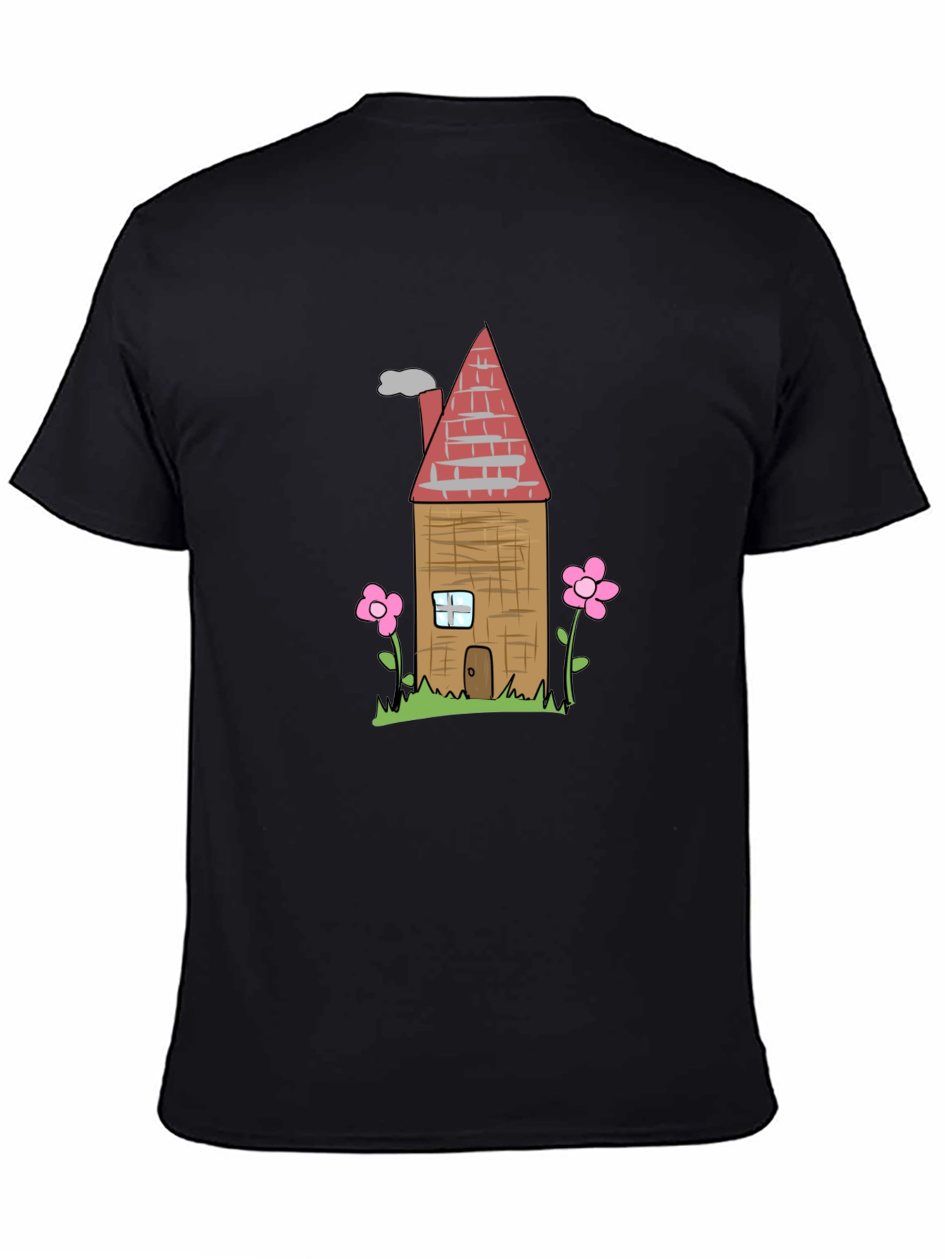 Black Cartoon House Graphic T-Shirt - Black view 4