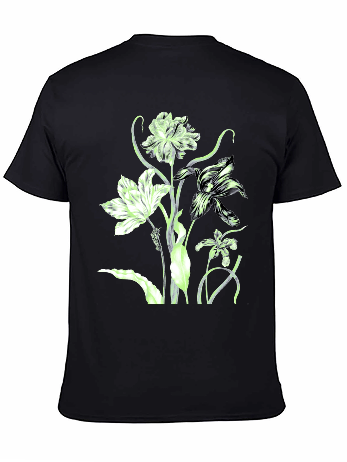Black Floral Print Crew Neck T-Shirt - Black view 4