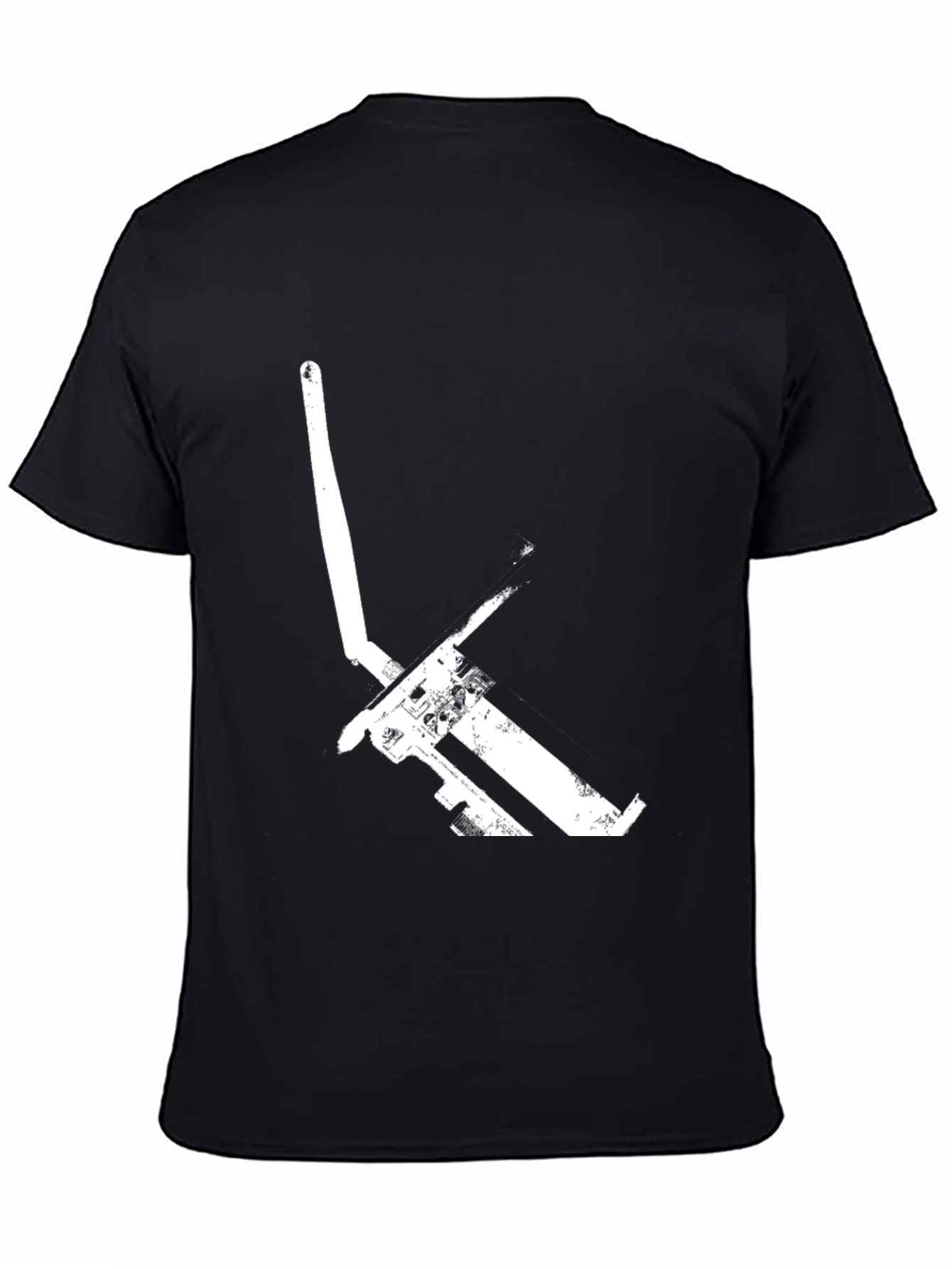 Black Graphic Tee: Minimalist White Pickaxe Print - Black Cotton T-Shirt view 4