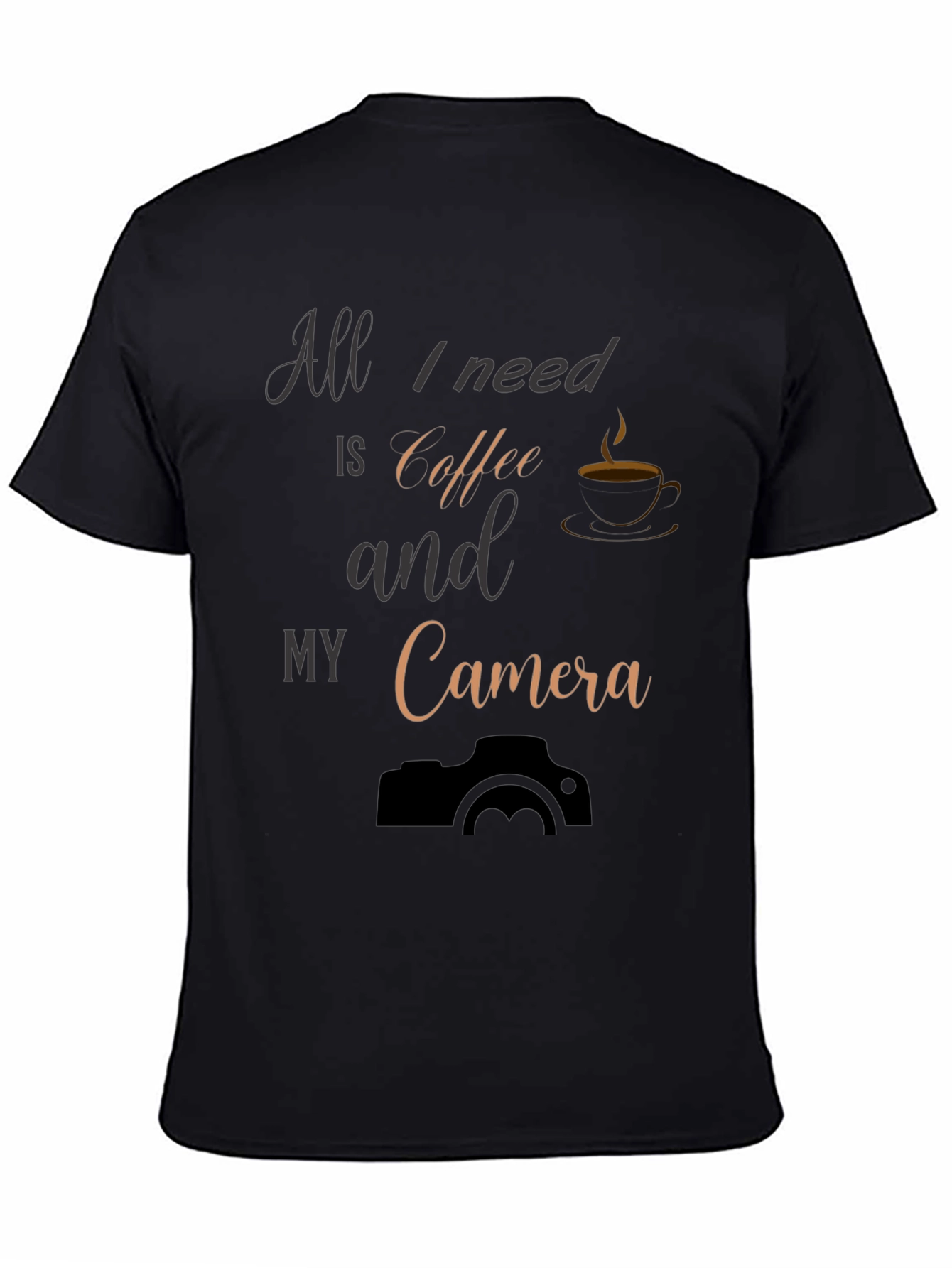 Black Coffee & Camera Black T-Shirt: Photography Lover Apparel view 4