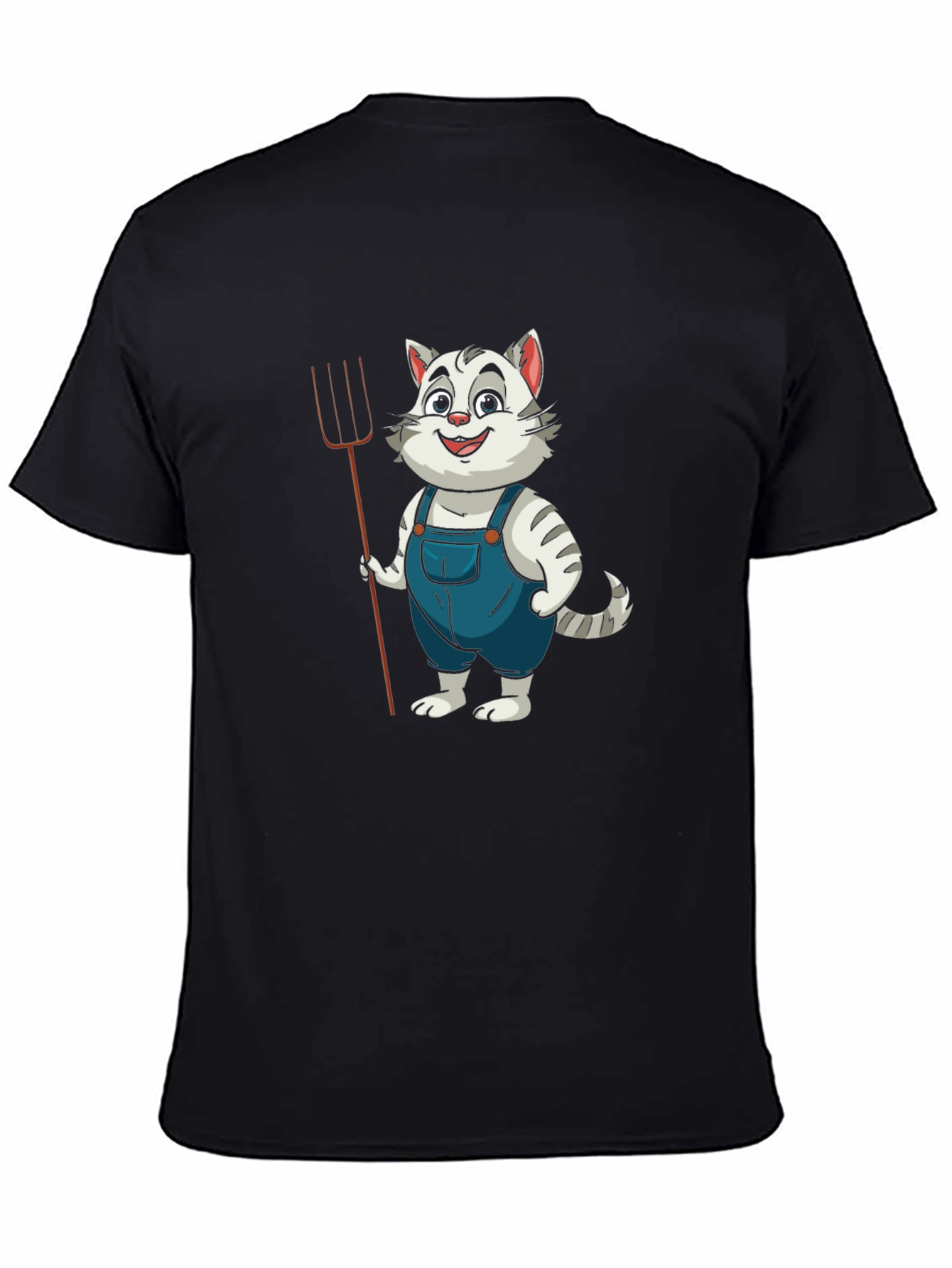 Black Cartoon Cat Farmer Black T-Shirt view 4