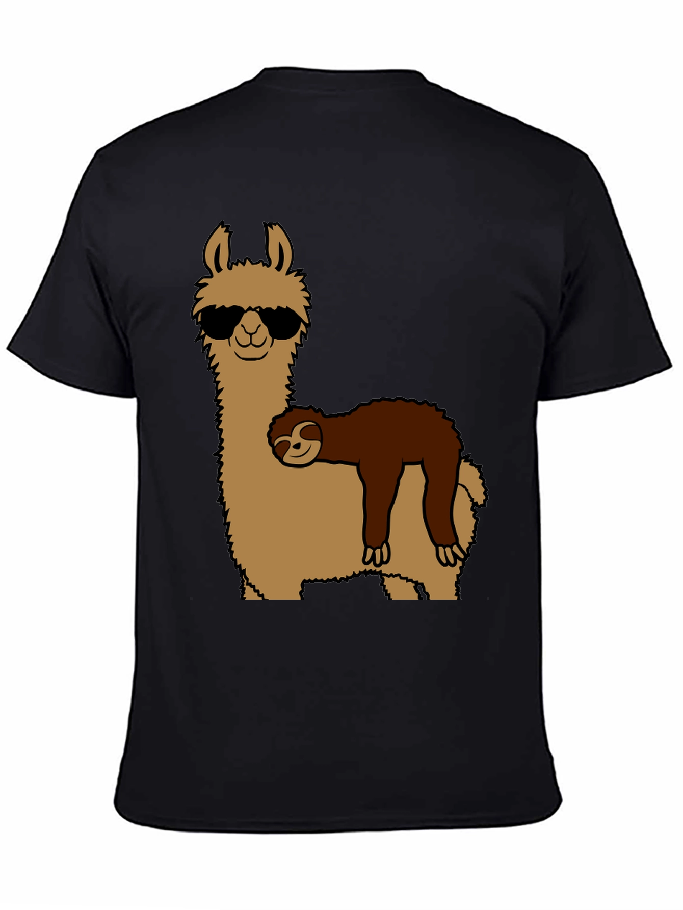 Black Cool Llama & Sloth Graphic T-Shirt view 4