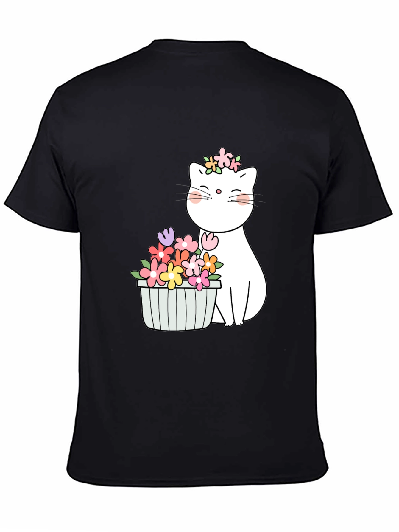 Black Floral Cat Graphic T-Shirt view 4