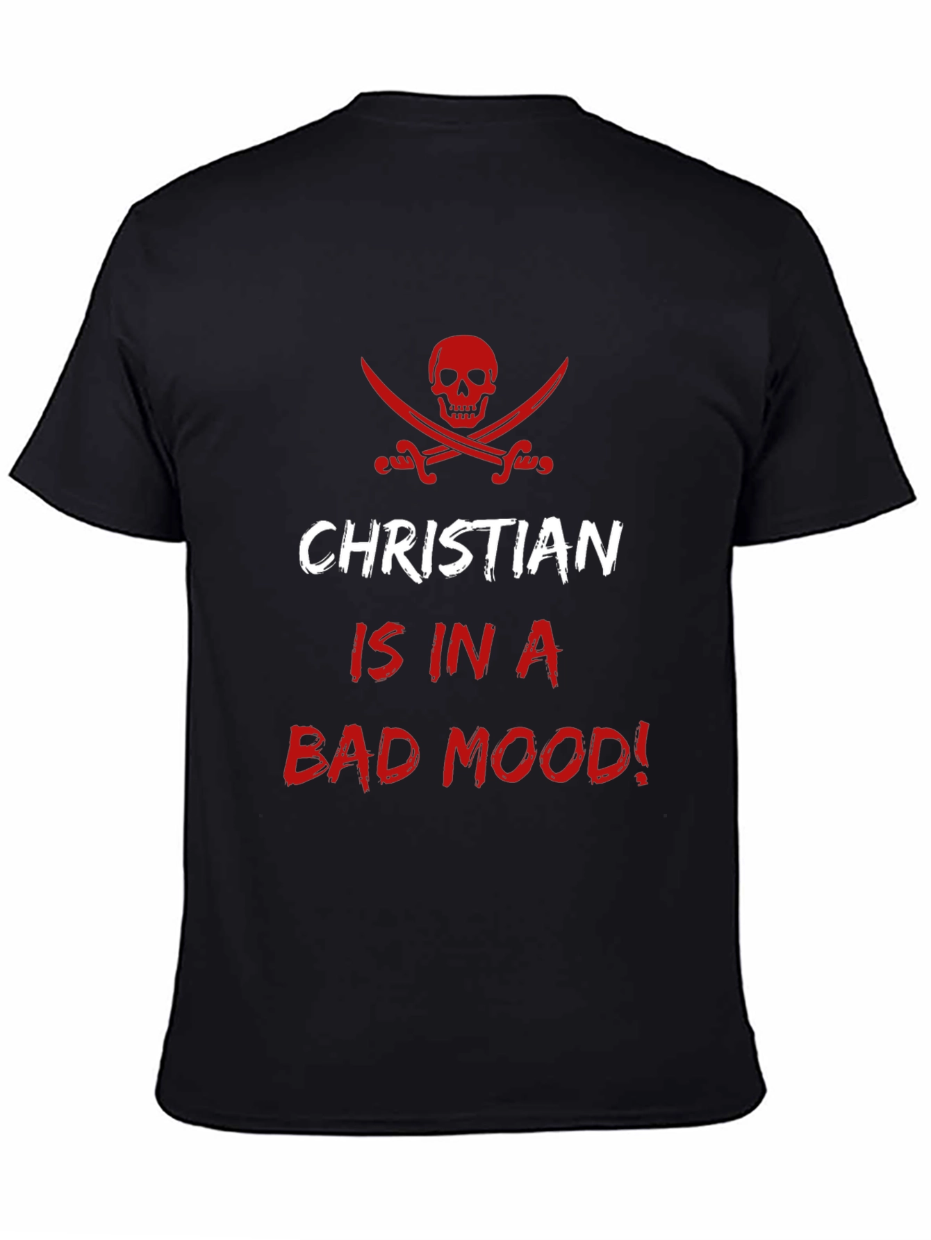 Black Christian Bad Mood T-Shirt - Pirate Skull Design view 4