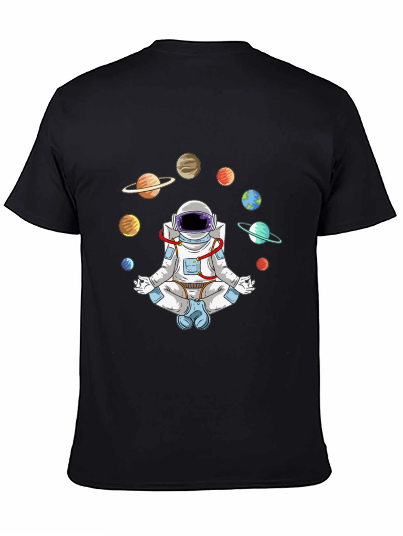 Black Meditating Astronaut Planets Graphic Tee view 4