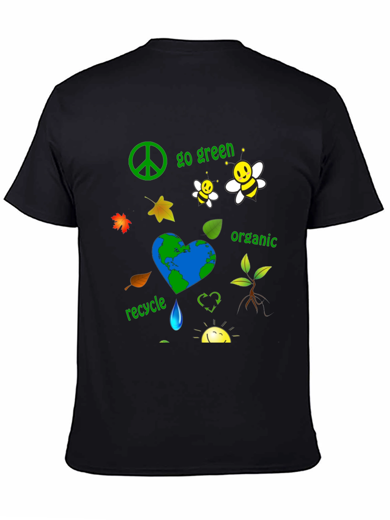 Black Eco-Friendly Go Green Organic Graphic T-Shirt view 4