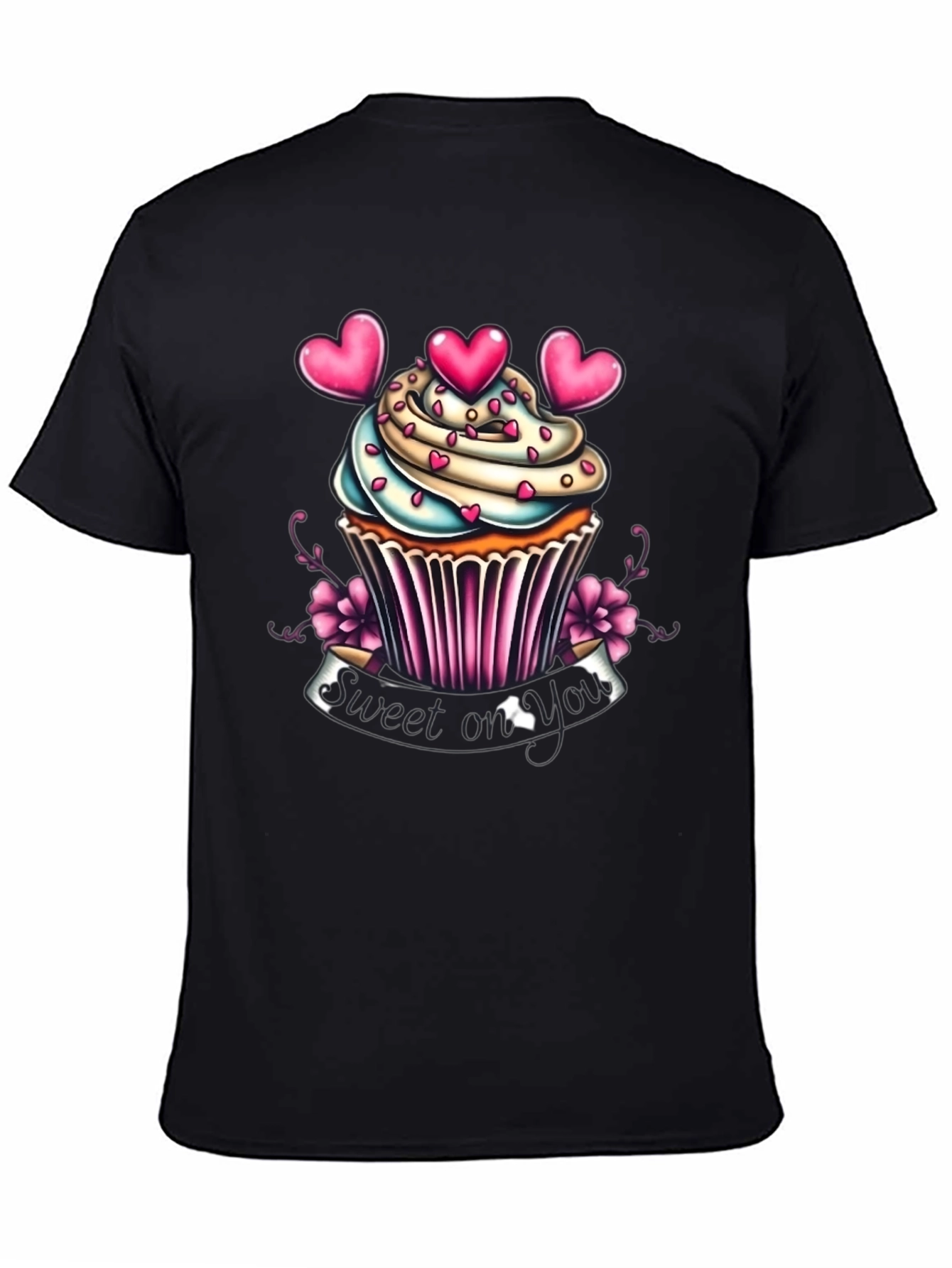 Black Sweet On You Cupcake Graphic T-Shirt view 4