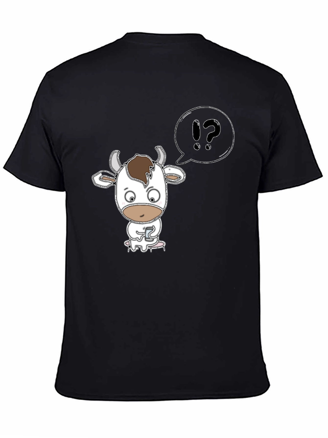 Black Cow Cartoon T-Shirt: "What?" Black Tee view 4