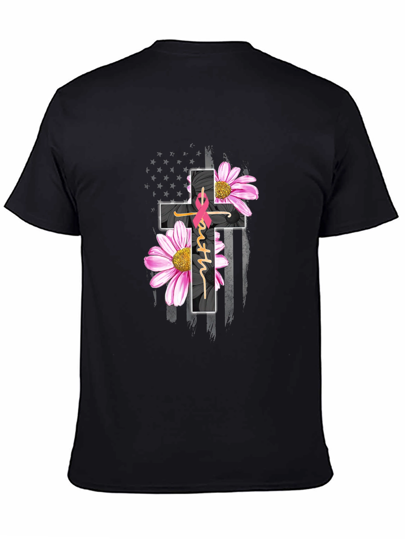 Black Faith Hope Love Breast Cancer Awareness T-Shirt view 4