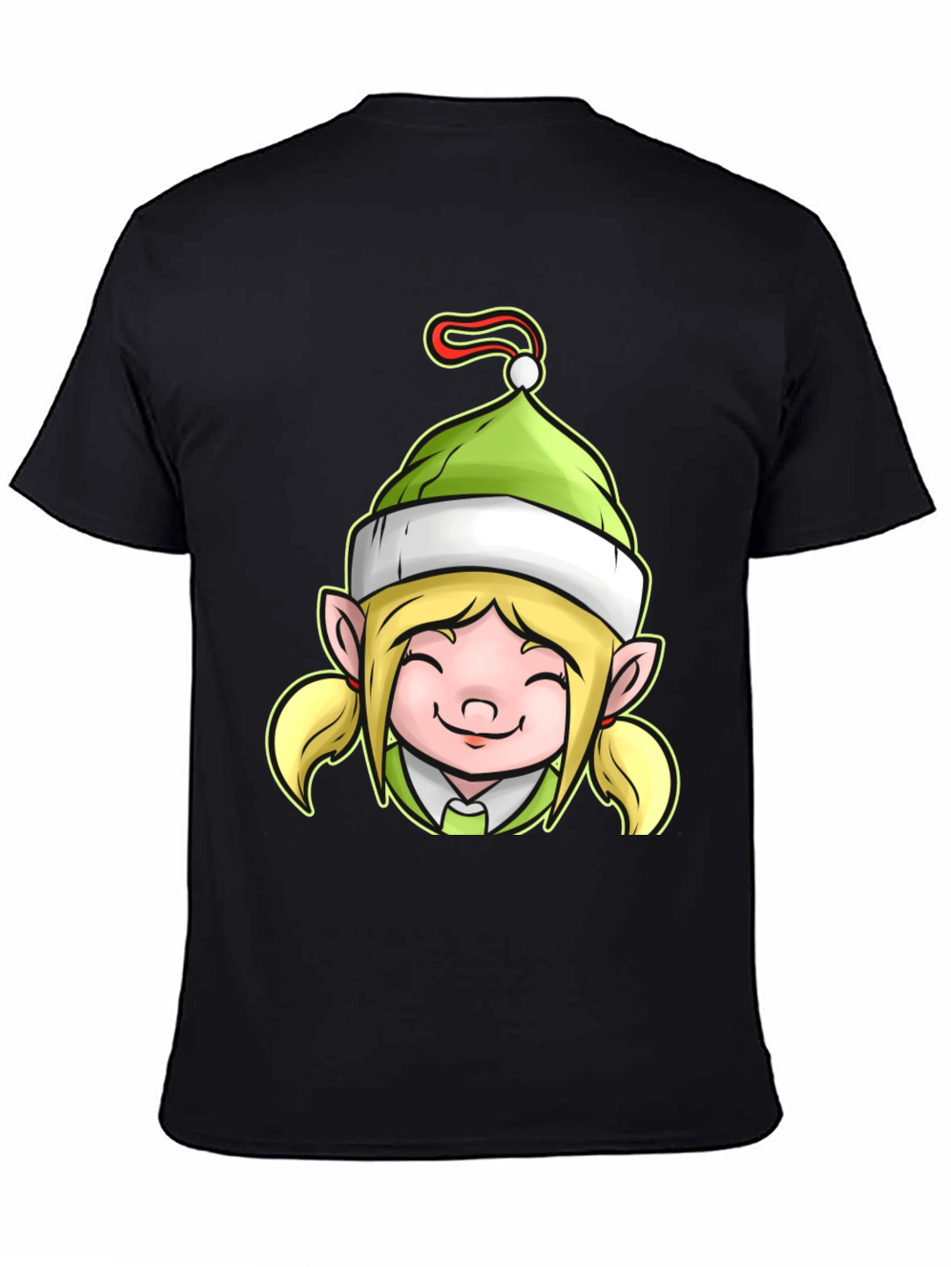 Black Festive Elf Girl Graphic Tee view 4