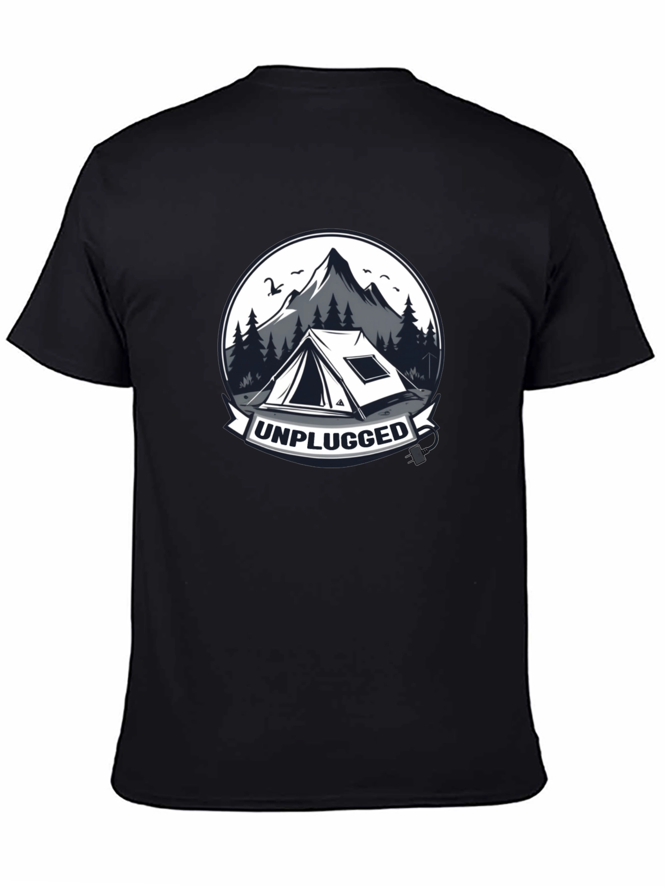 Black Unplugged Camping Graphic T-Shirt view 4