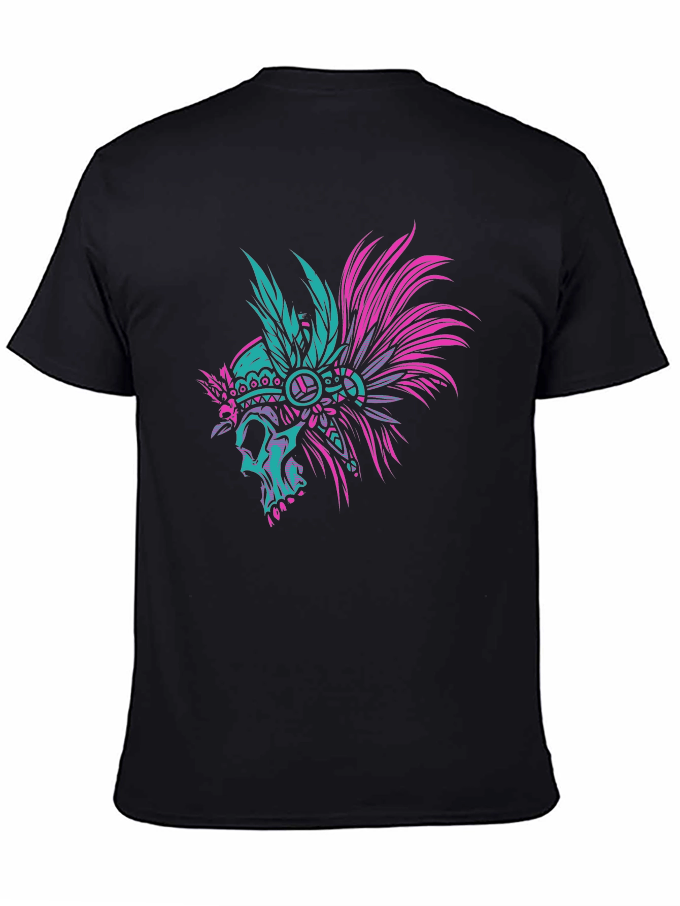 Black Skull Indian Headdress Black T-Shirt view 4