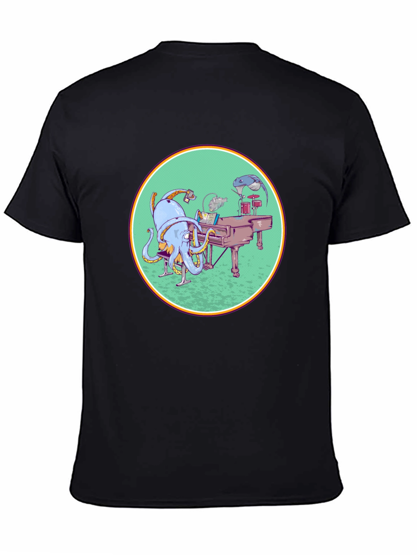 Black Octopus Musician Graphic Tee - Cool Black T-Shirt view 4