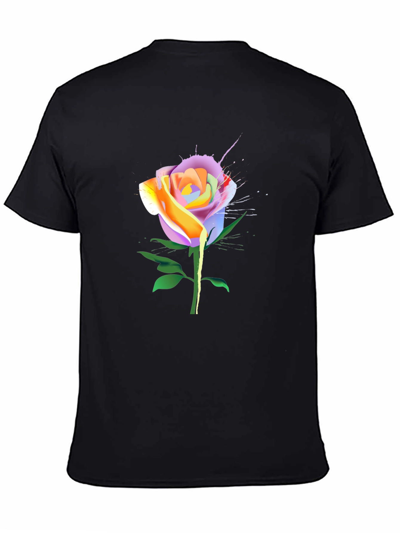 Black Rainbow Rose Graphic Tee - Unique Floral Design view 4