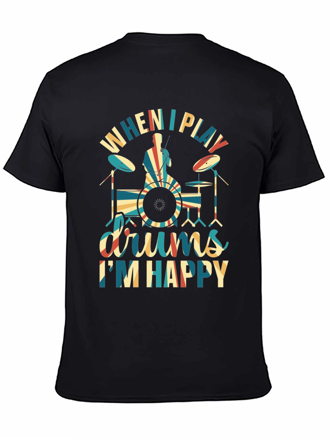Black Drummer T-Shirt: When I Play Drums, I'm Happy view 4