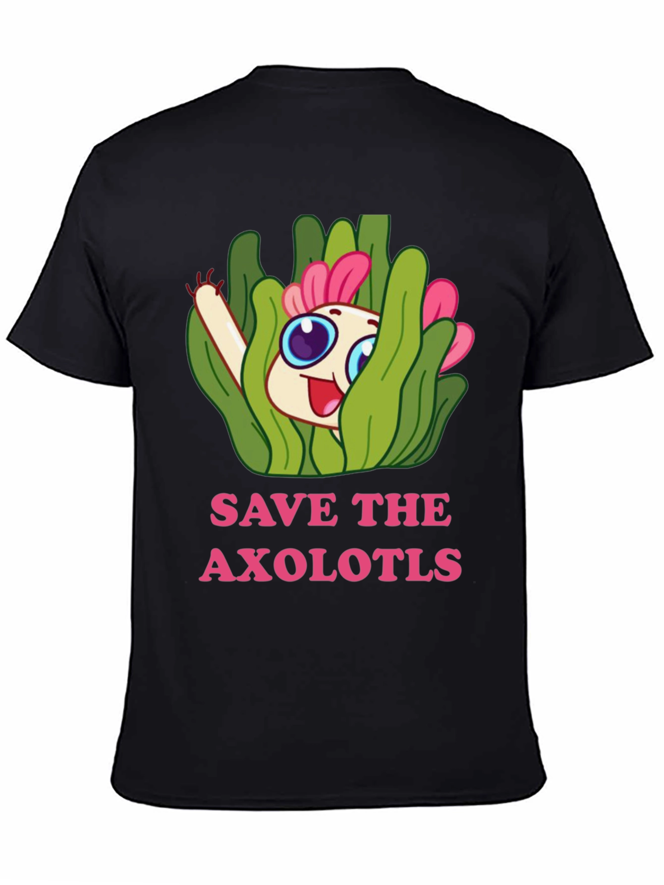 Black Save the Axolotls Cartoon Graphic T-Shirt view 4