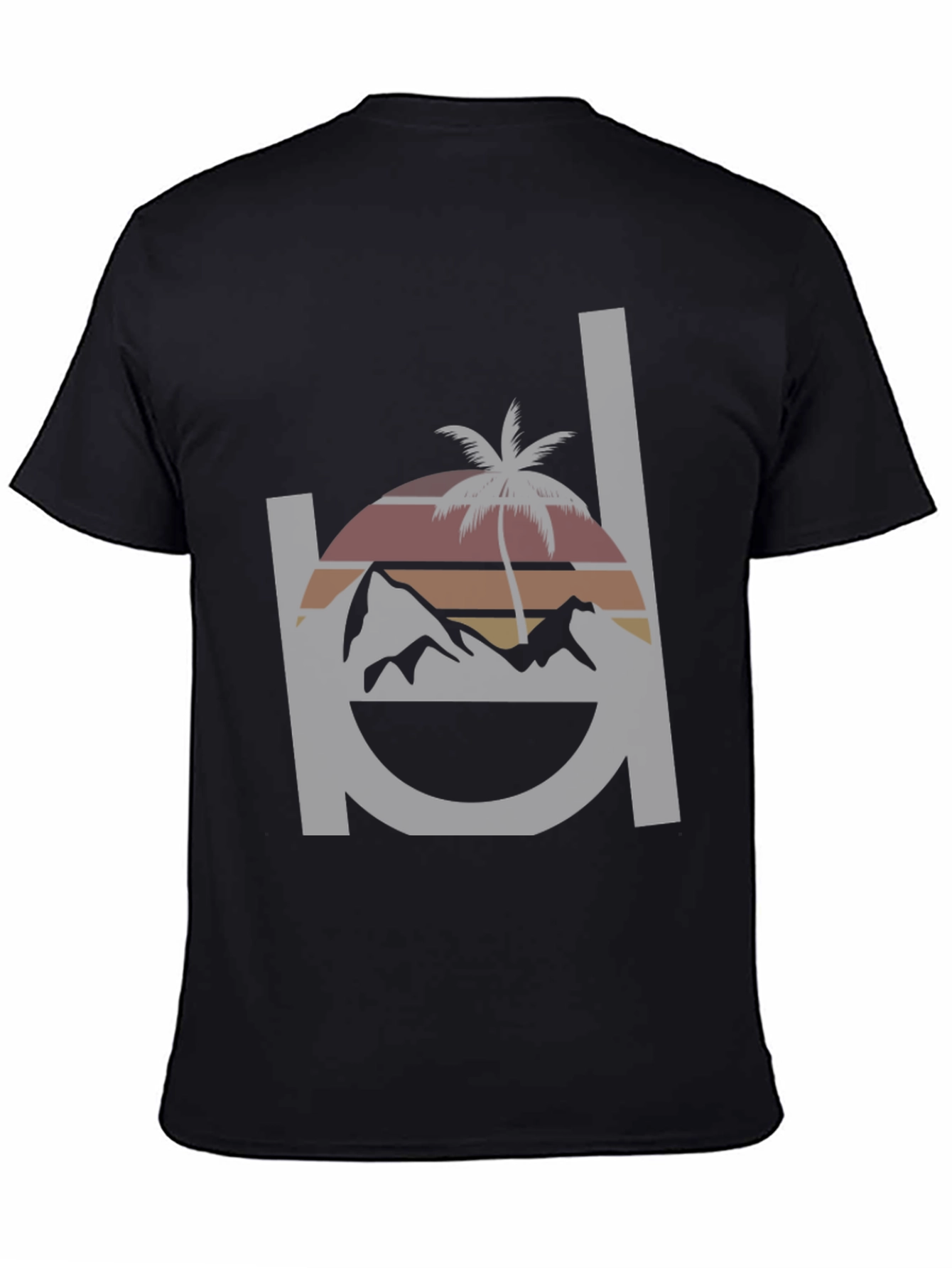 Black Retro Sunset Mountain & Palm Tree Graphic Tee - Black view 4