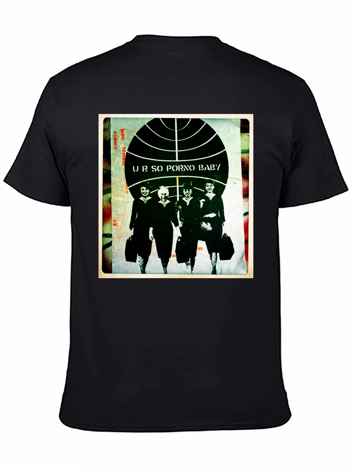 Black Retro Graphic T-Shirt - "UR SO PORNO BABY" Design view 4