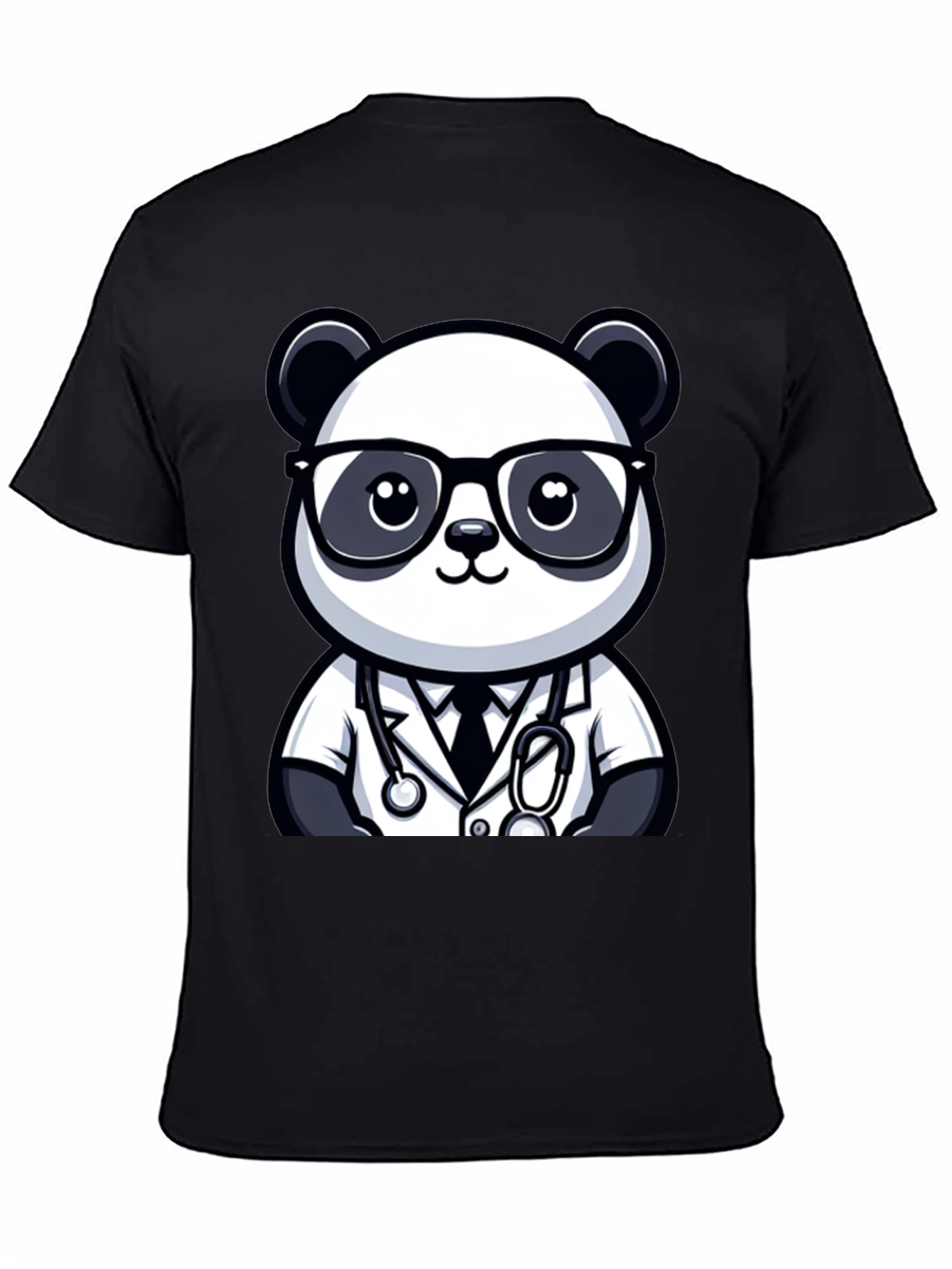 Black Panda Doctor T-Shirt - Cute Cartoon Animal Tee view 4