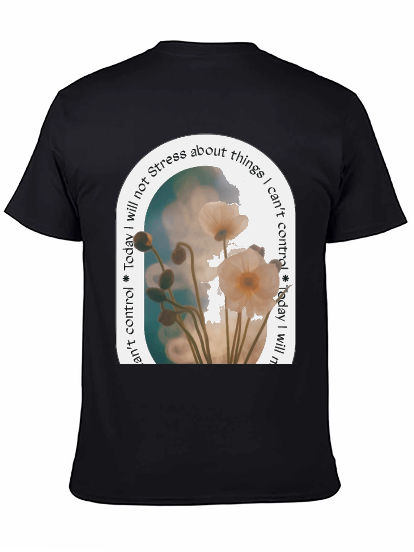 Black Floral Serenity T-Shirt: Stress-Free Living view 4
