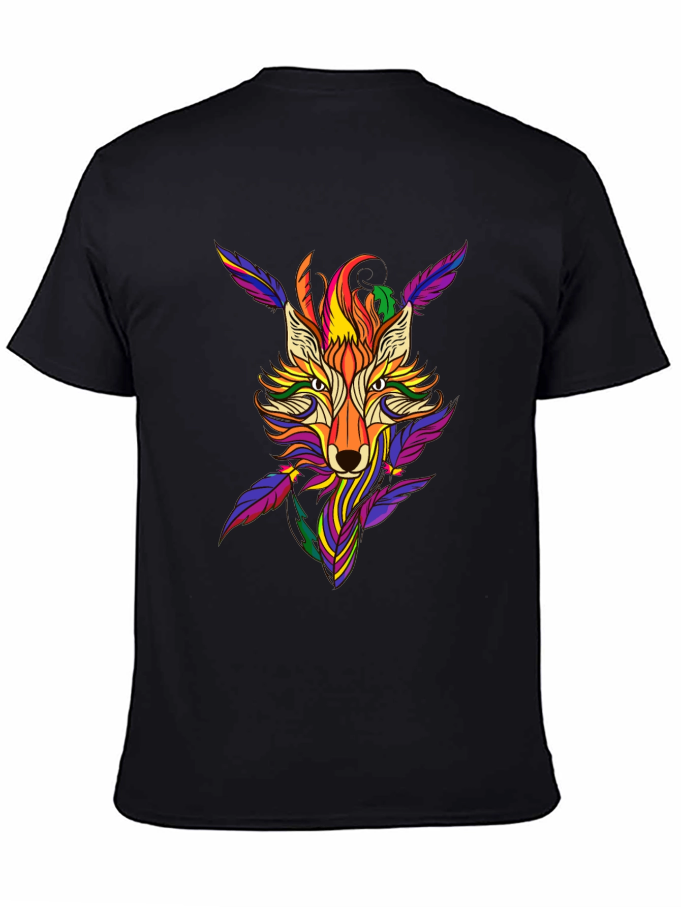 Black Colorful Fox Graphic Print T-Shirt view 4