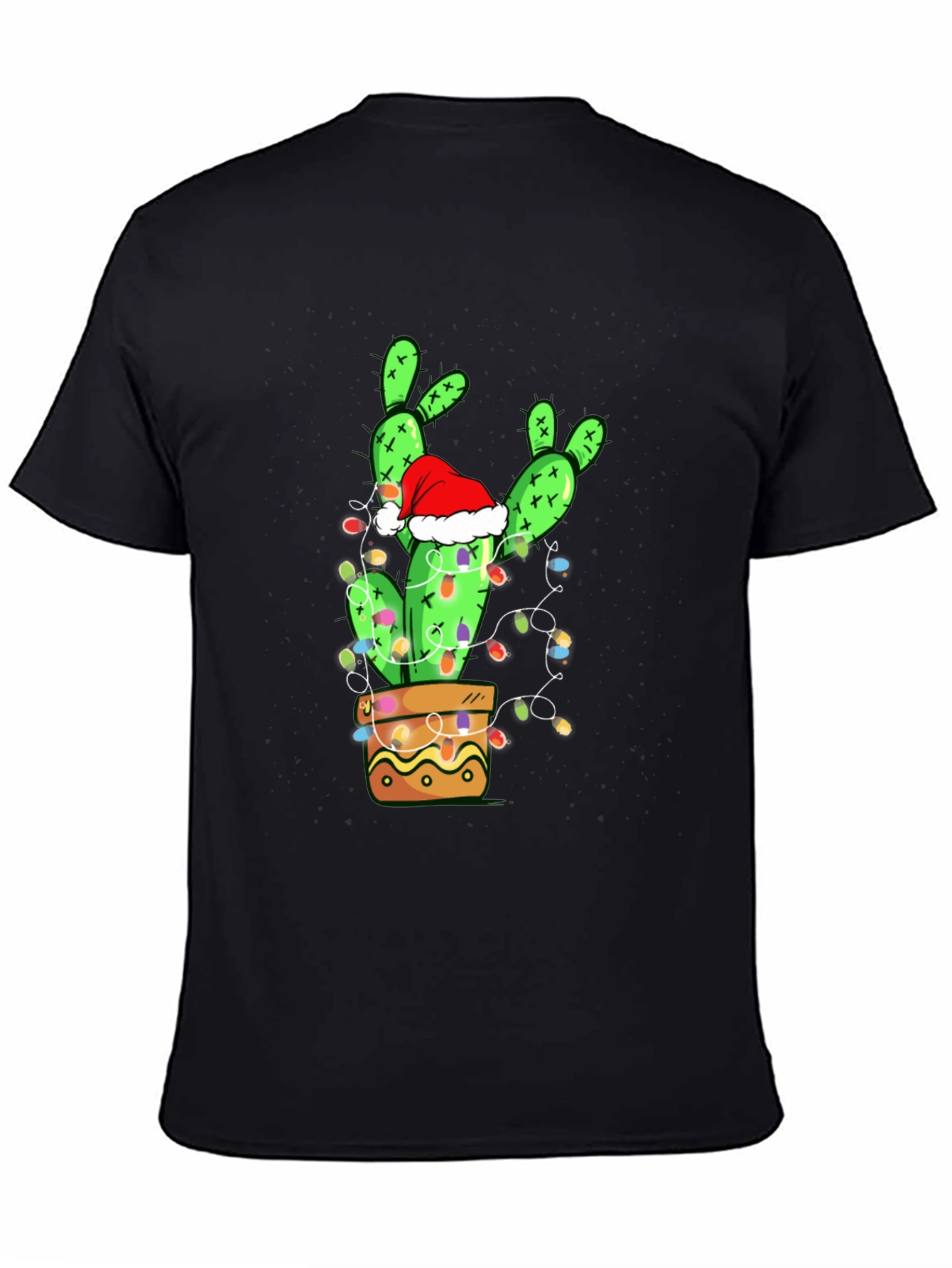Black Festive Cactus T-Shirt: Christmas Holiday Apparel view 4