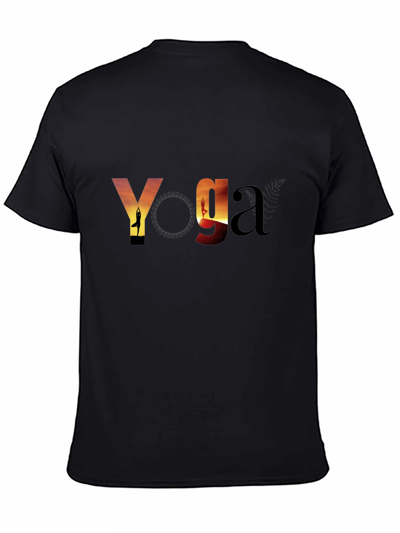 Black Yoga Sunset Graphic Tee - Black Cotton T-Shirt view 4