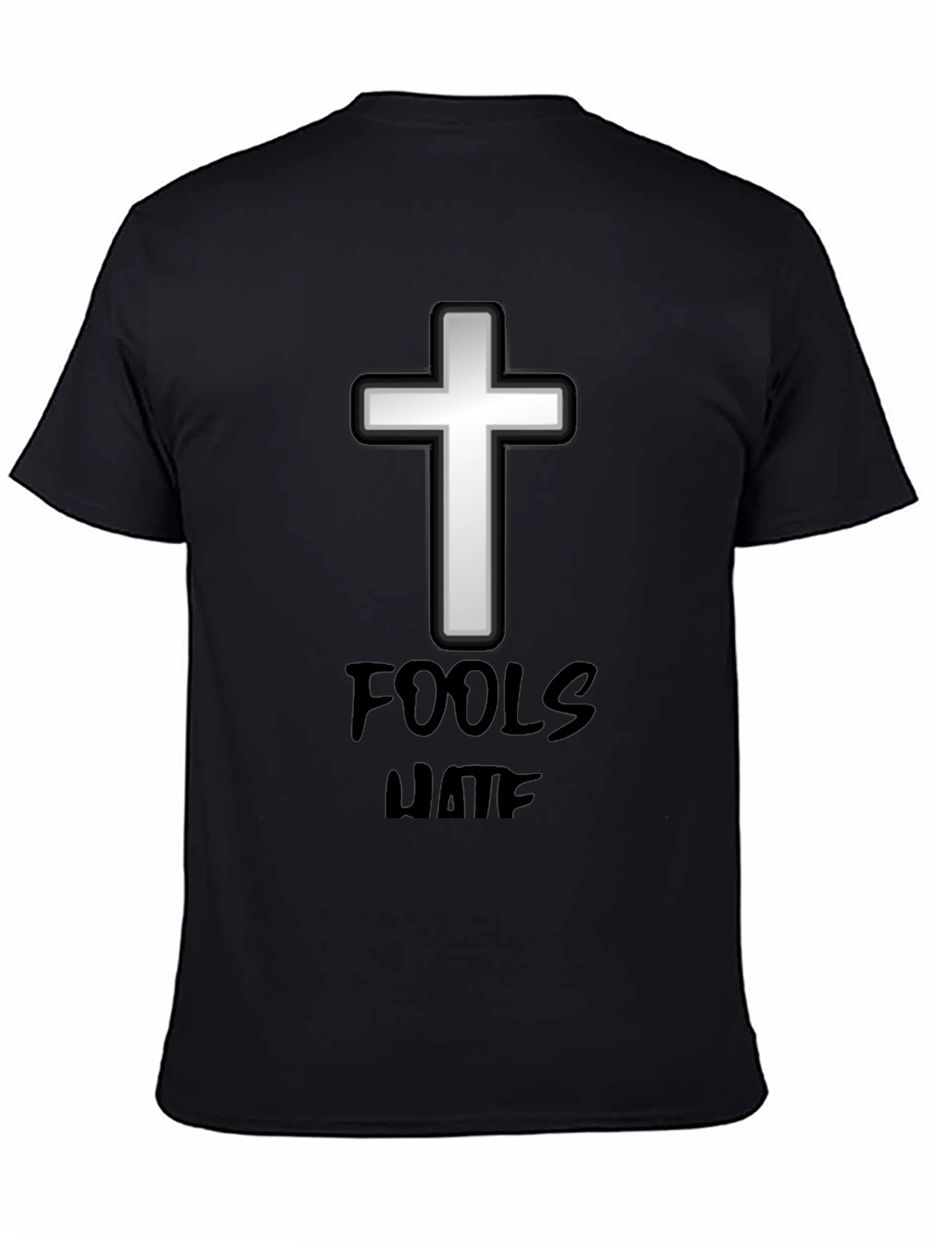 Black Fools Hate Cross Graphic Tee - Black Cotton T-Shirt view 4