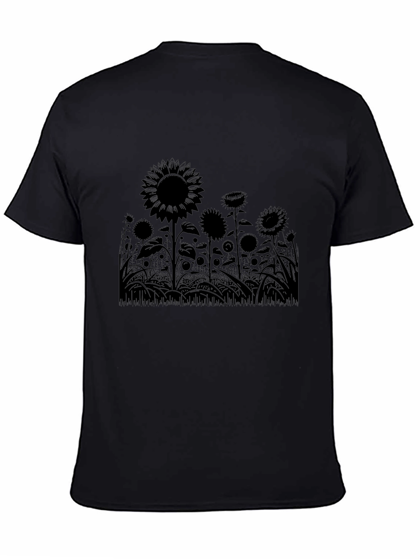 Black Sunflower Silhouette Black T-Shirt view 4