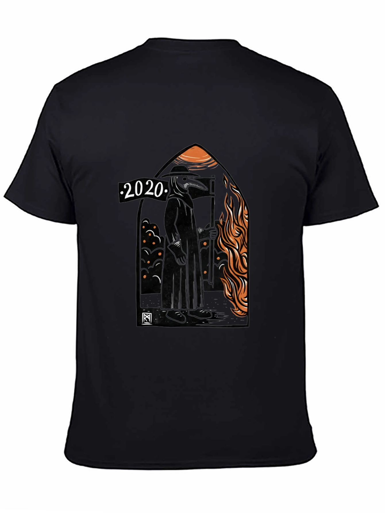 Black 2020 Plague Doctor Graphic Tee - Black Cotton T-Shirt view 4