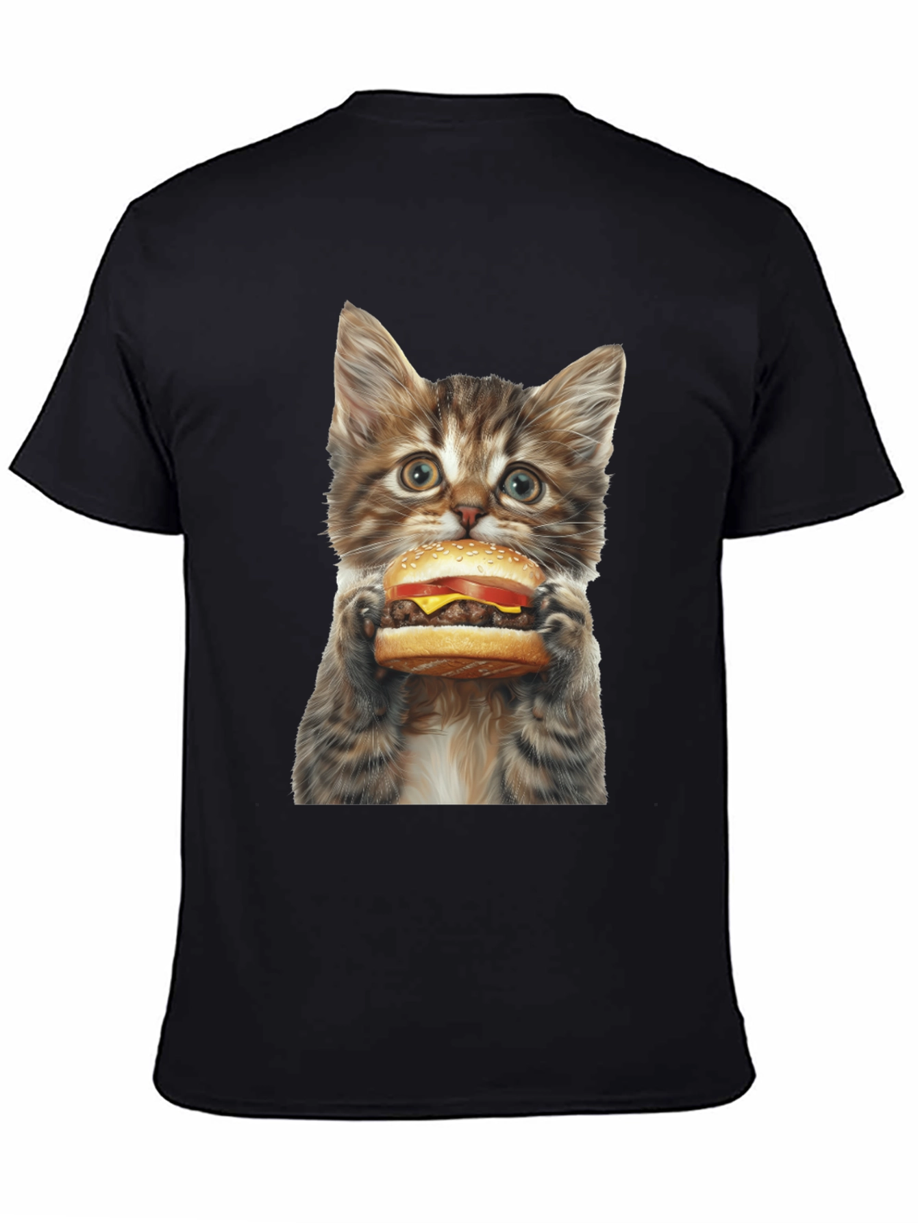 Black Cat Burger T-Shirt - Funny Kitten Graphic Tee view 4