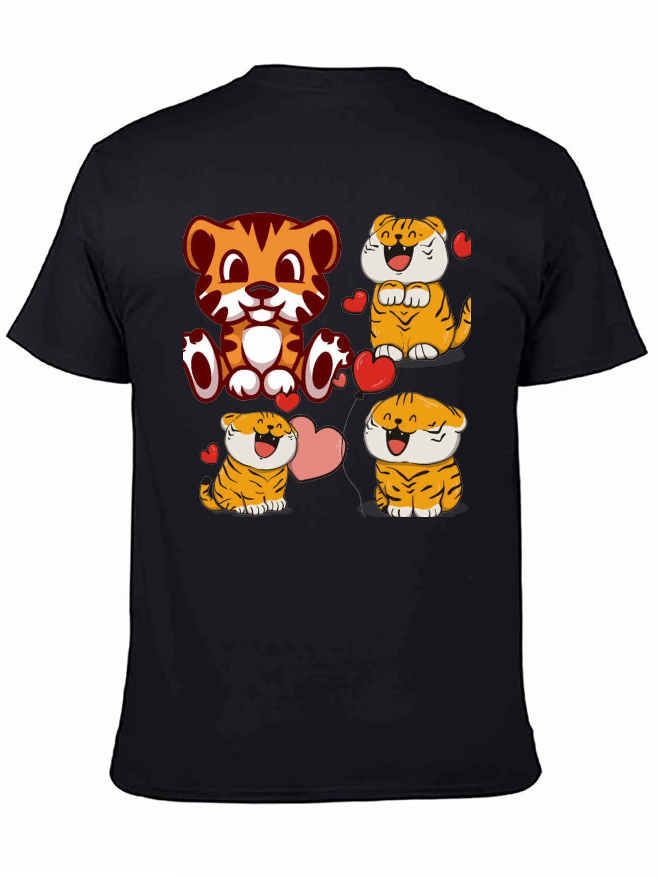Black Cute Cartoon Tiger Graphic Tee - Black view 4