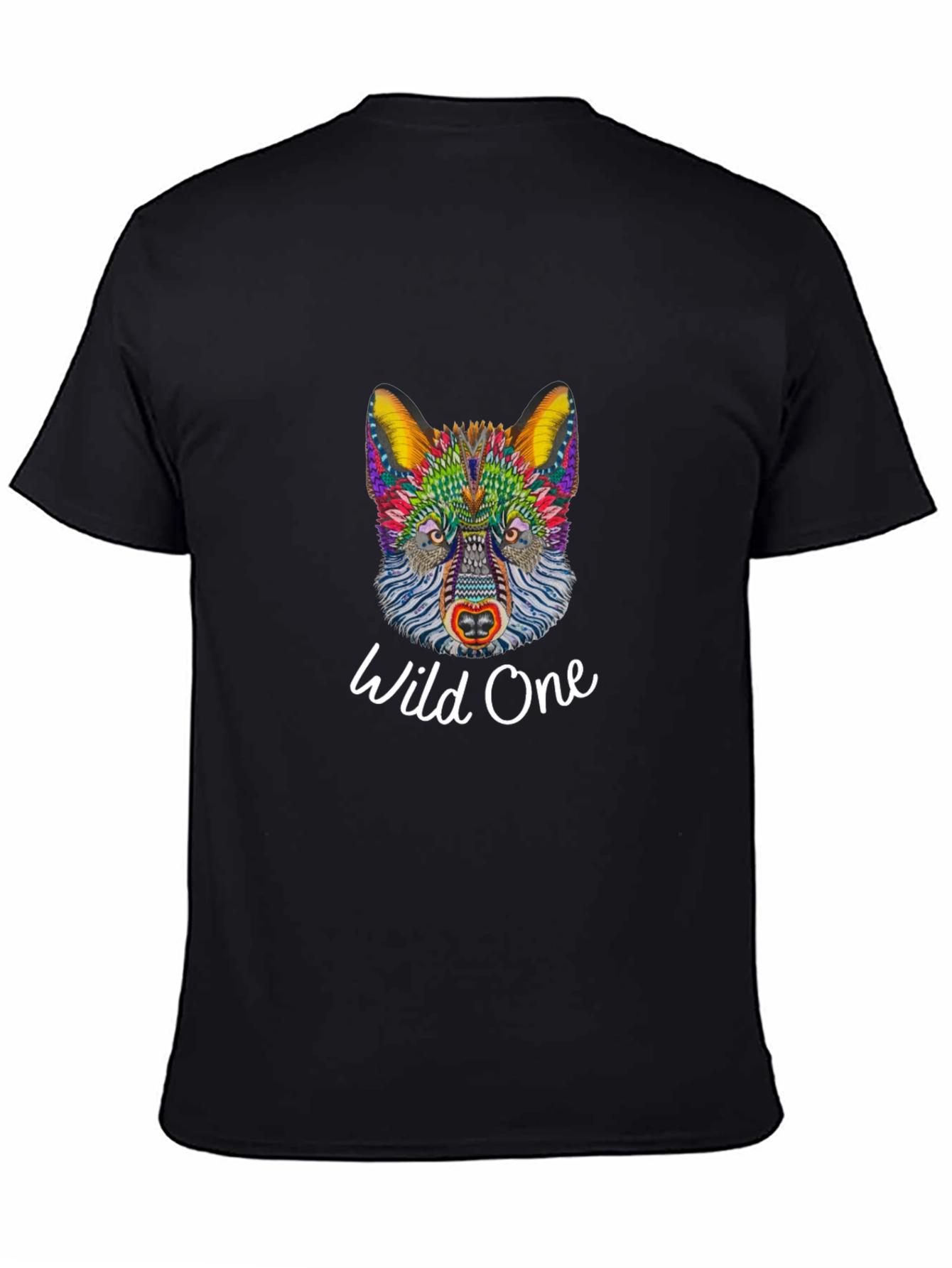 Black Wild One Graphic Tee - Colorful Wolf Design view 4
