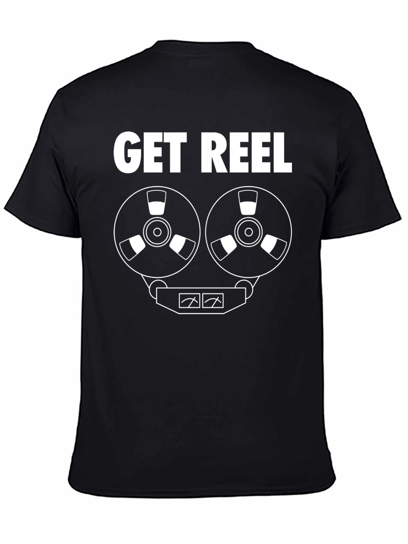 Black Get Reel T-Shirt - Retro Audio Enthusiast Tee view 4
