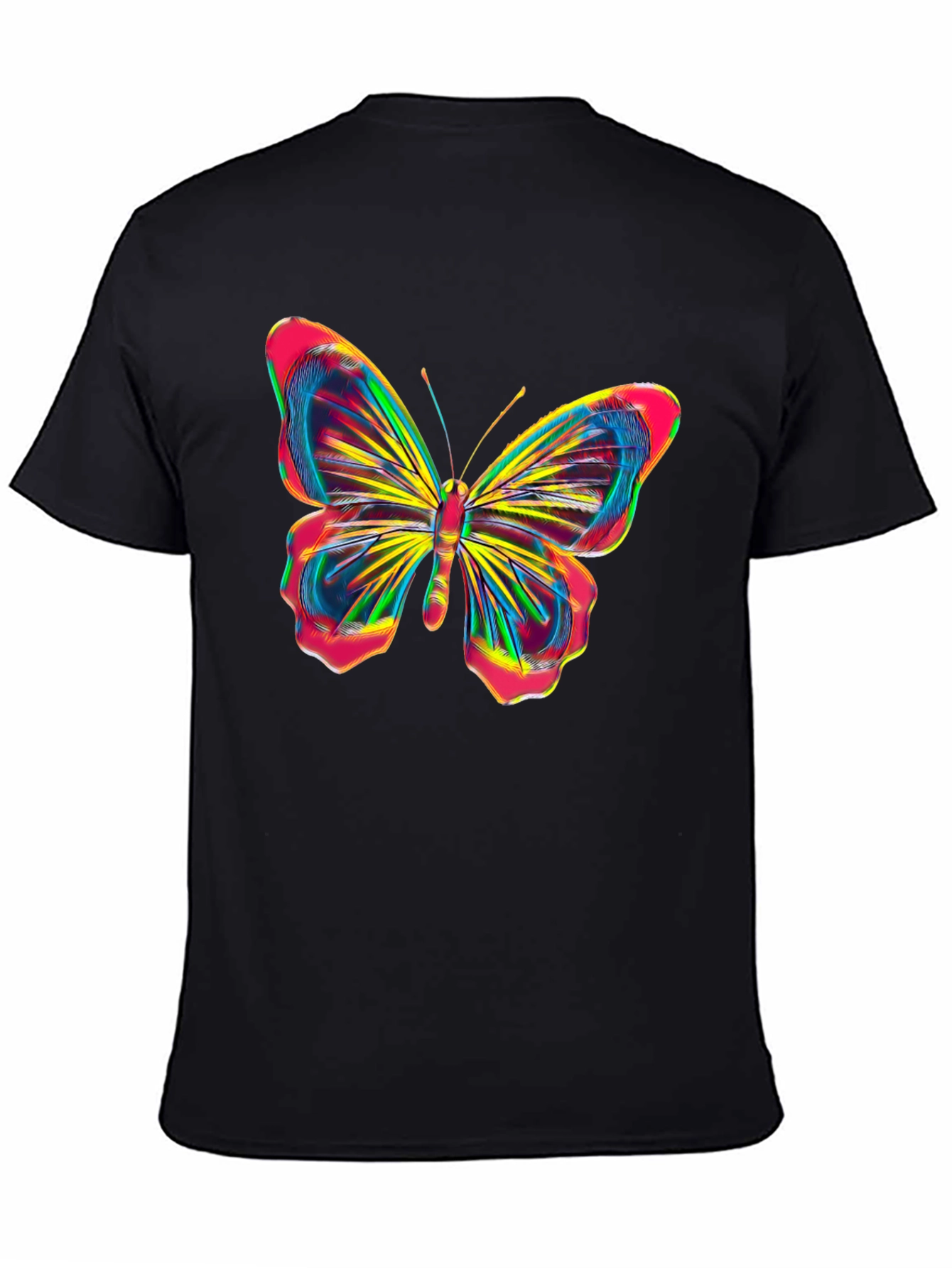 Black Vibrant Butterfly Graphic Tee - Bold Black Cotton Shirt view 4