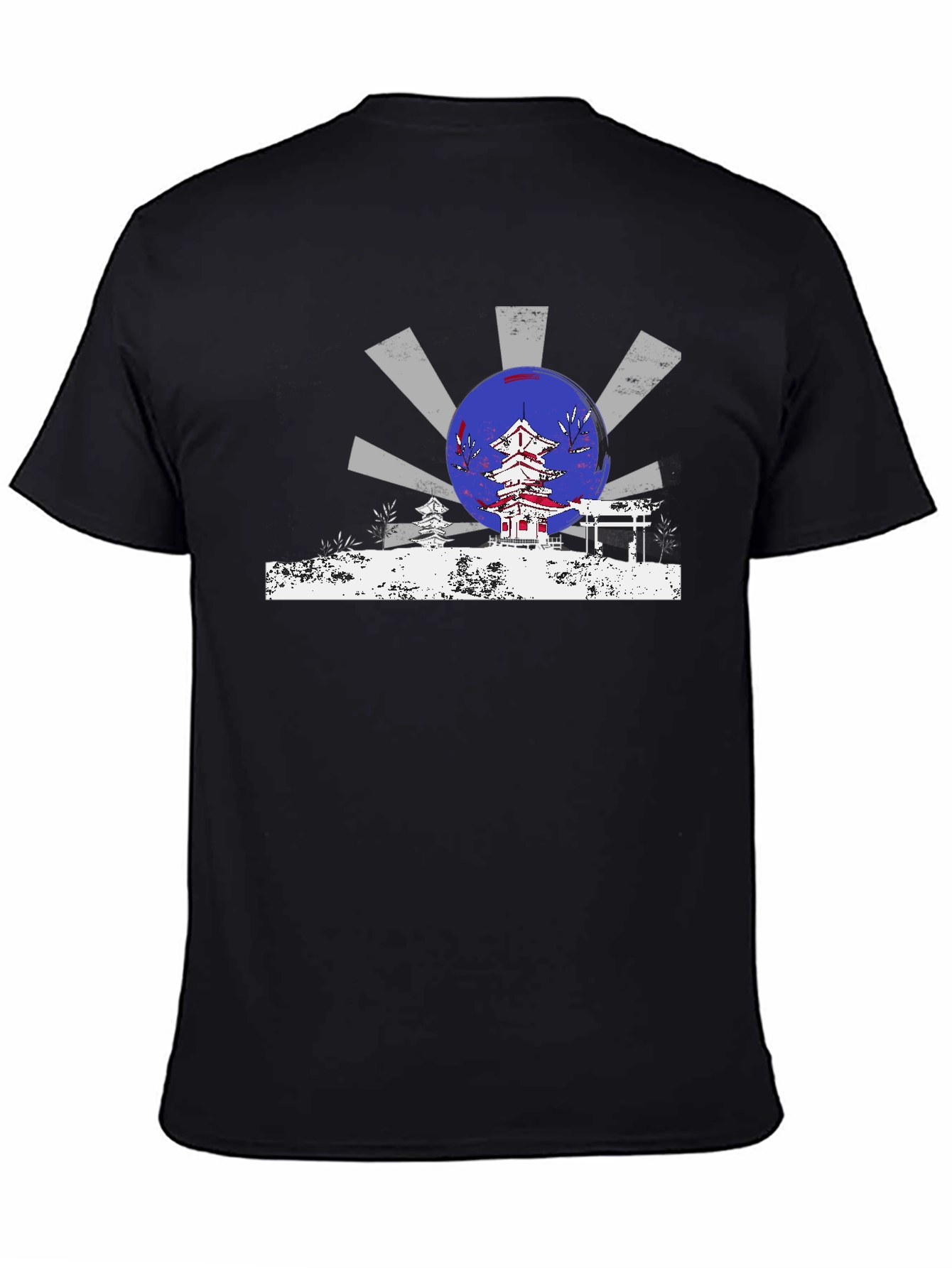 Black Japanese Temple Design T-Shirt view 4