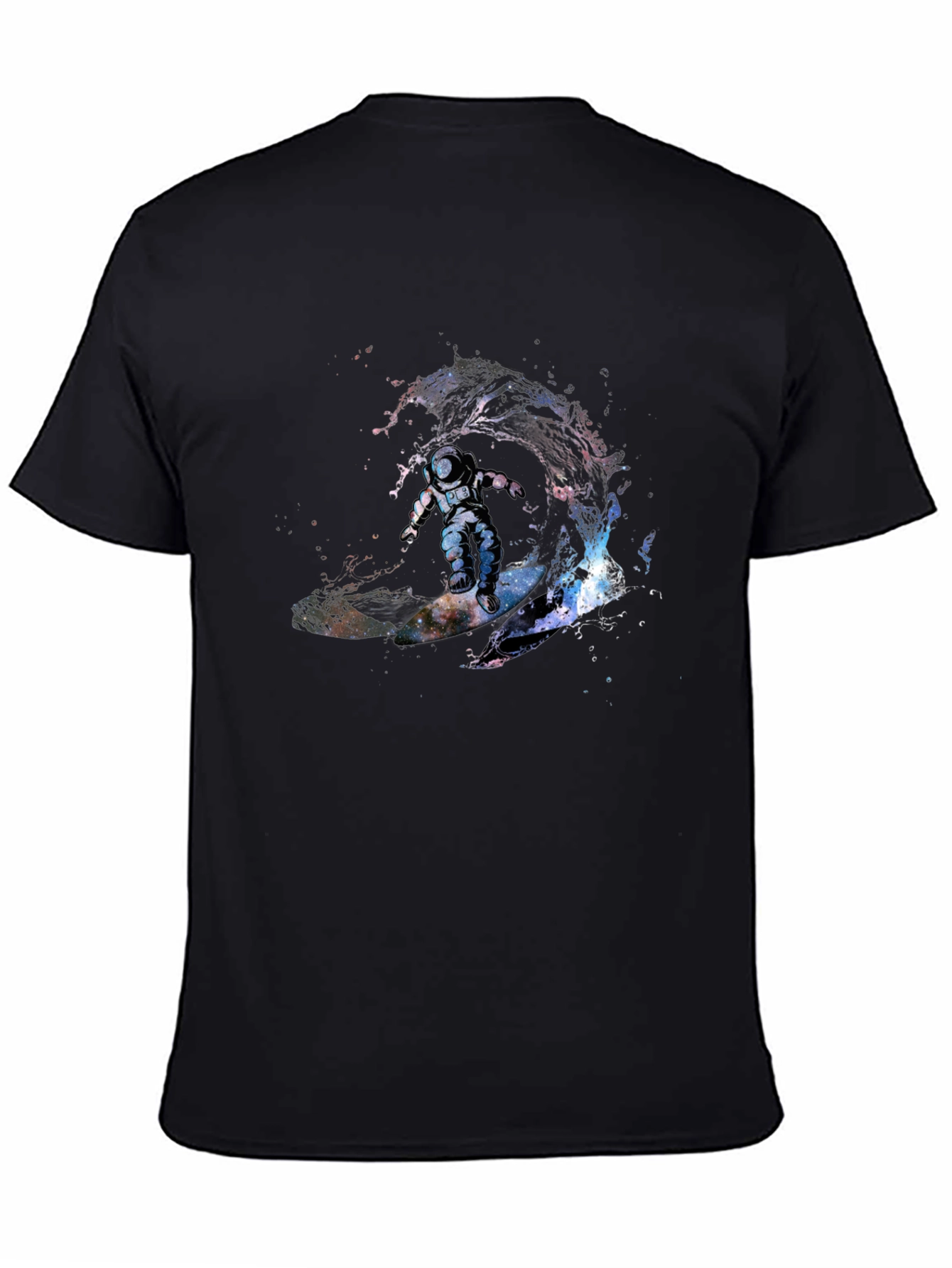 Black Astronaut Surfing Wave T-Shirt - Outer Space Design view 4