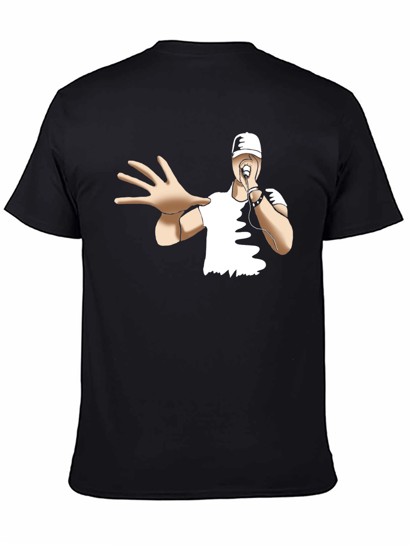 Black Cool Cartoon Rapper Black T-Shirt view 4